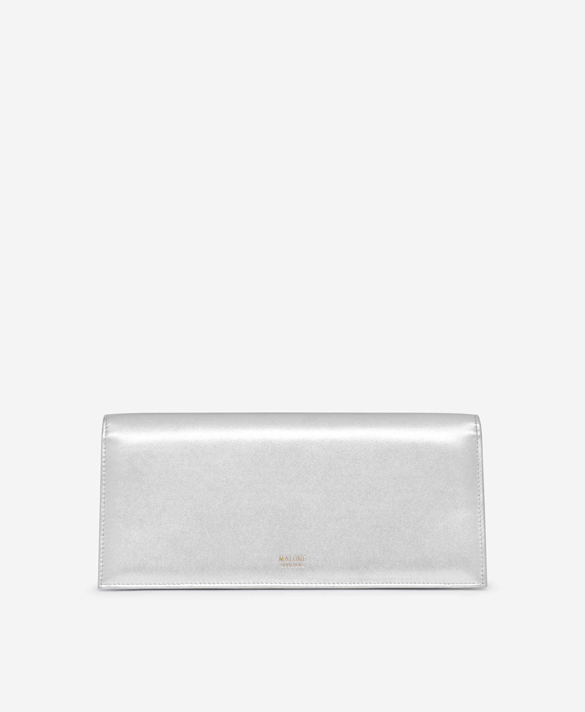 Vivien Silver Metallic Leather Clutch Bag Malone Souliers