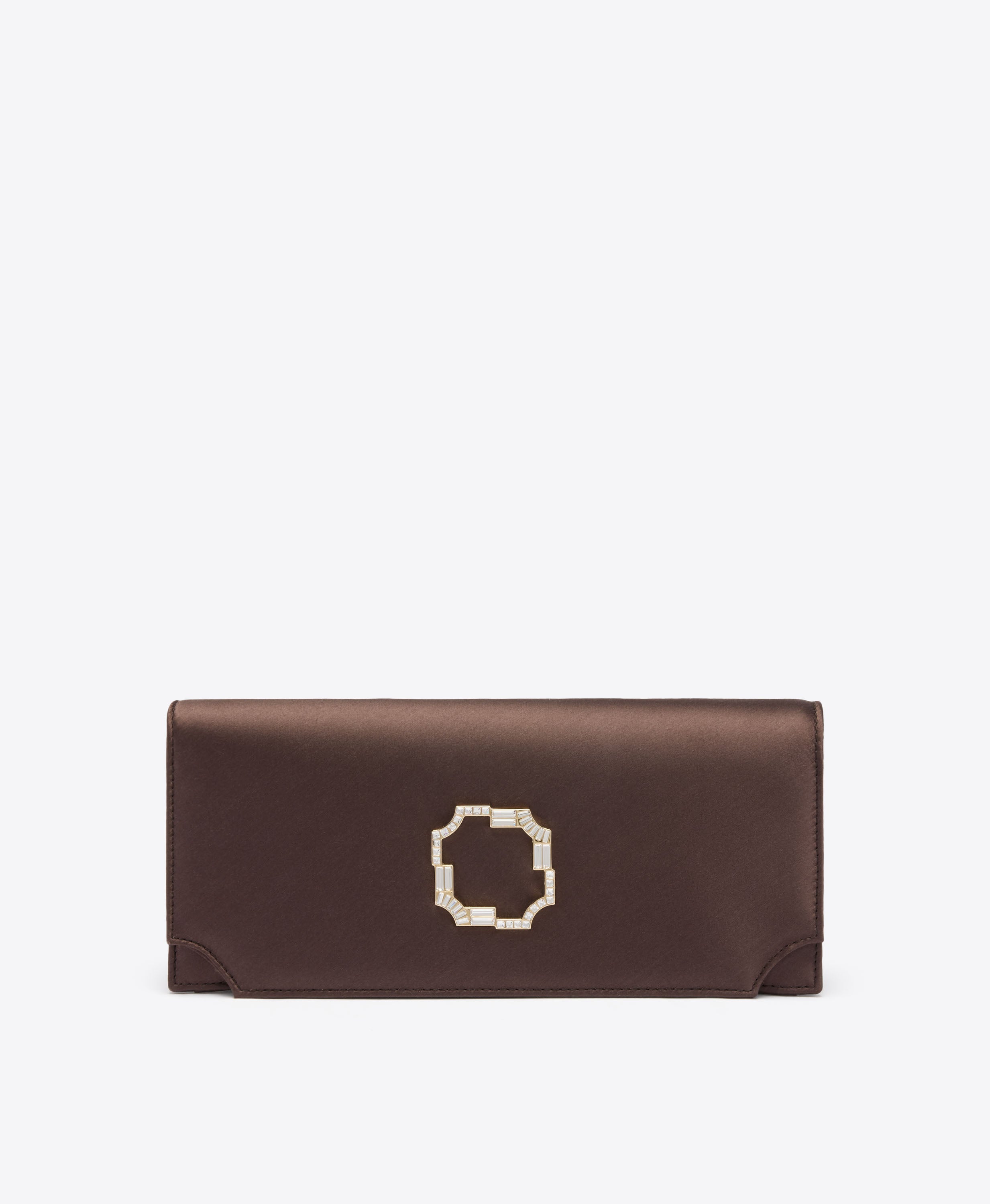 Vivien Dark Brown Satin Clutch Bag | Malone Souliers
