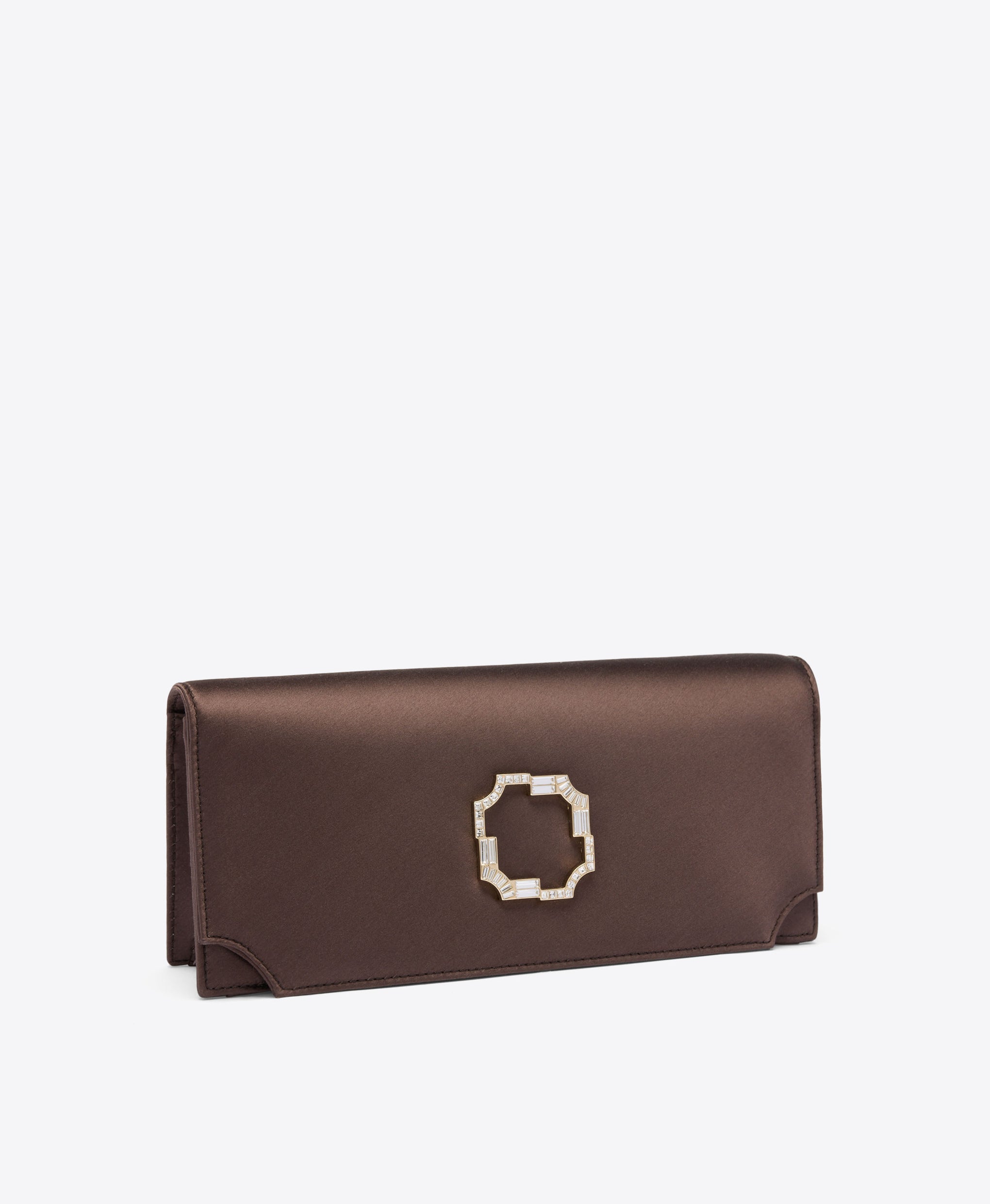 Vivien Dark Brown Satin Clutch Bag Malone Souliers
