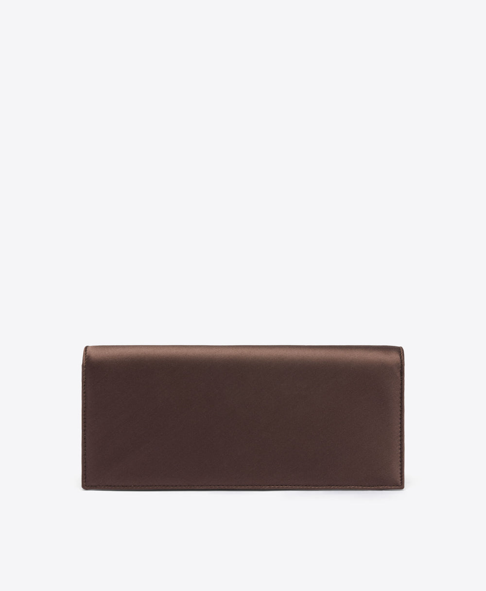 Vivien Dark Brown Satin Clutch Bag Malone Souliers