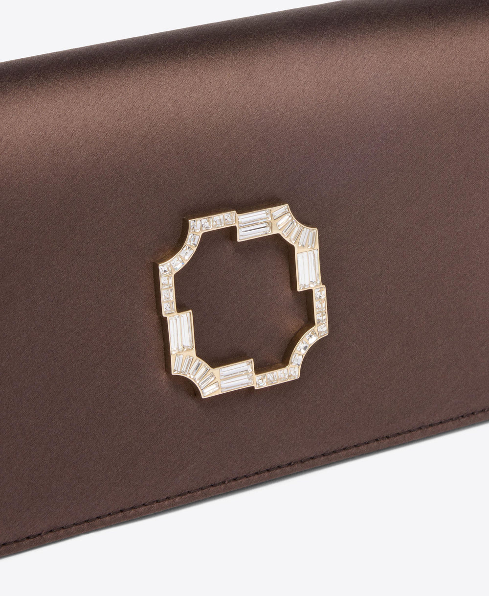 Vivien Dark Brown Satin Clutch Bag Malone Souliers