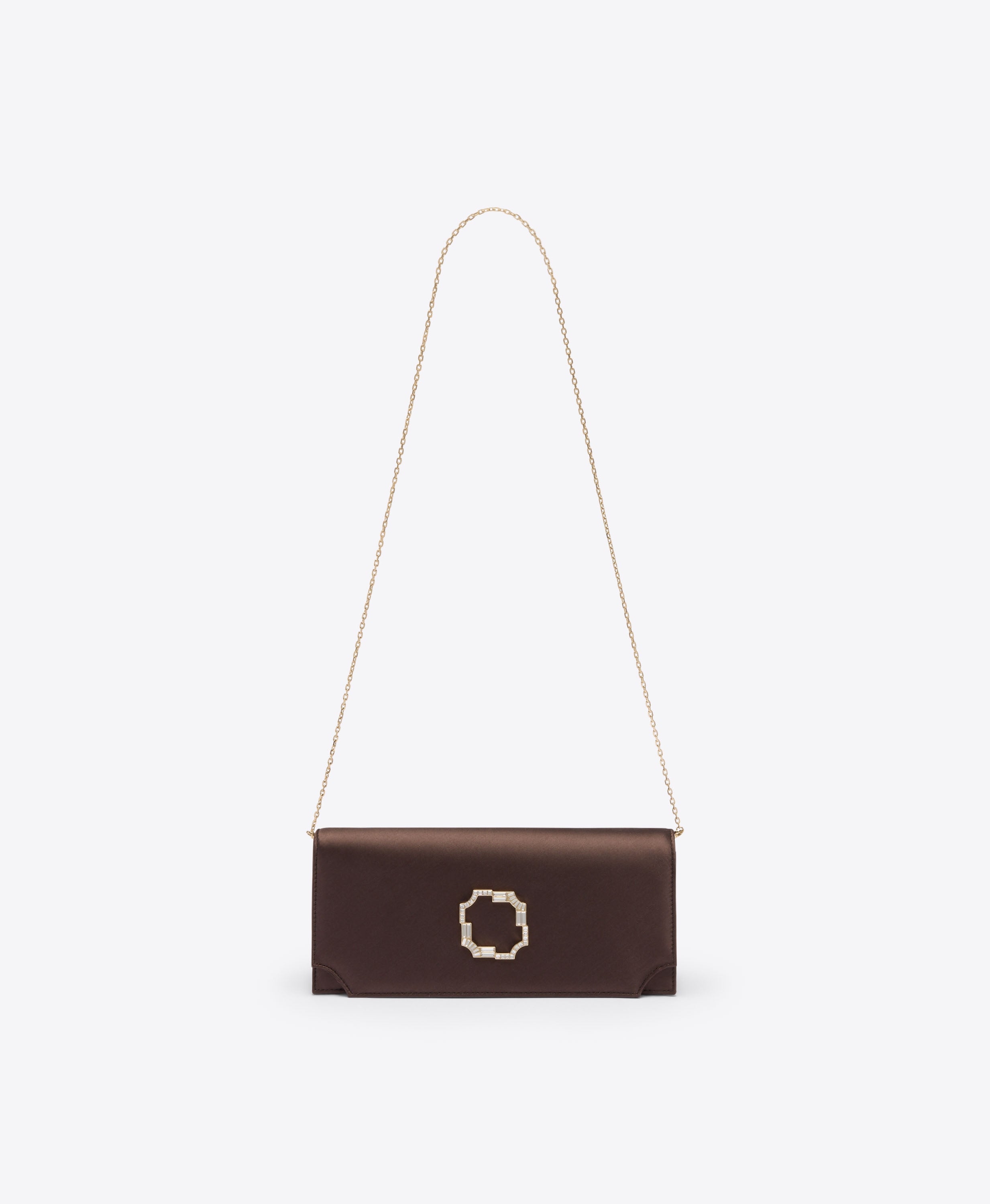Vivien Dark Brown Satin Clutch Bag | Malone Souliers