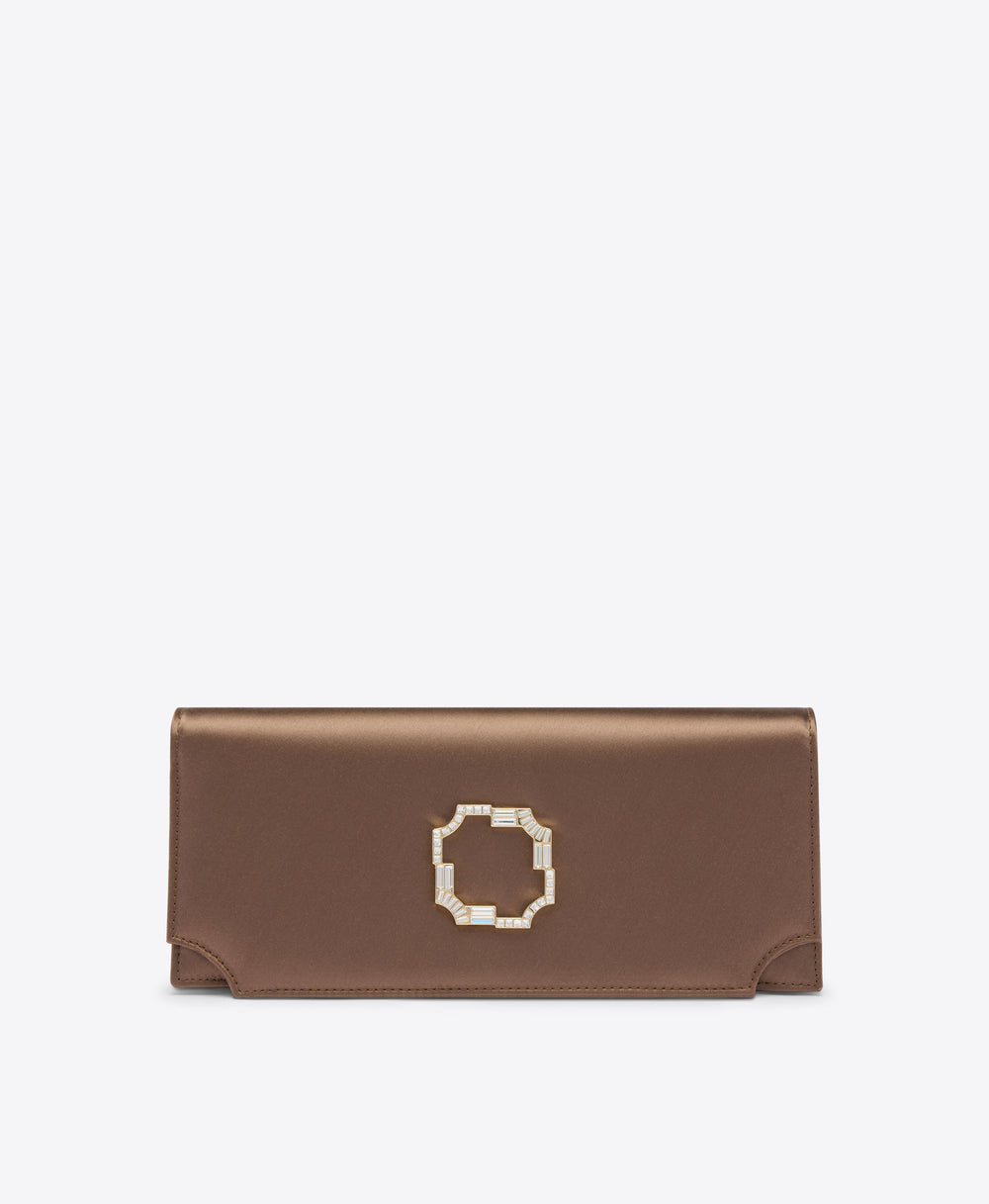 Vivien Taupe Satin Clutch Bag Malone Souliers