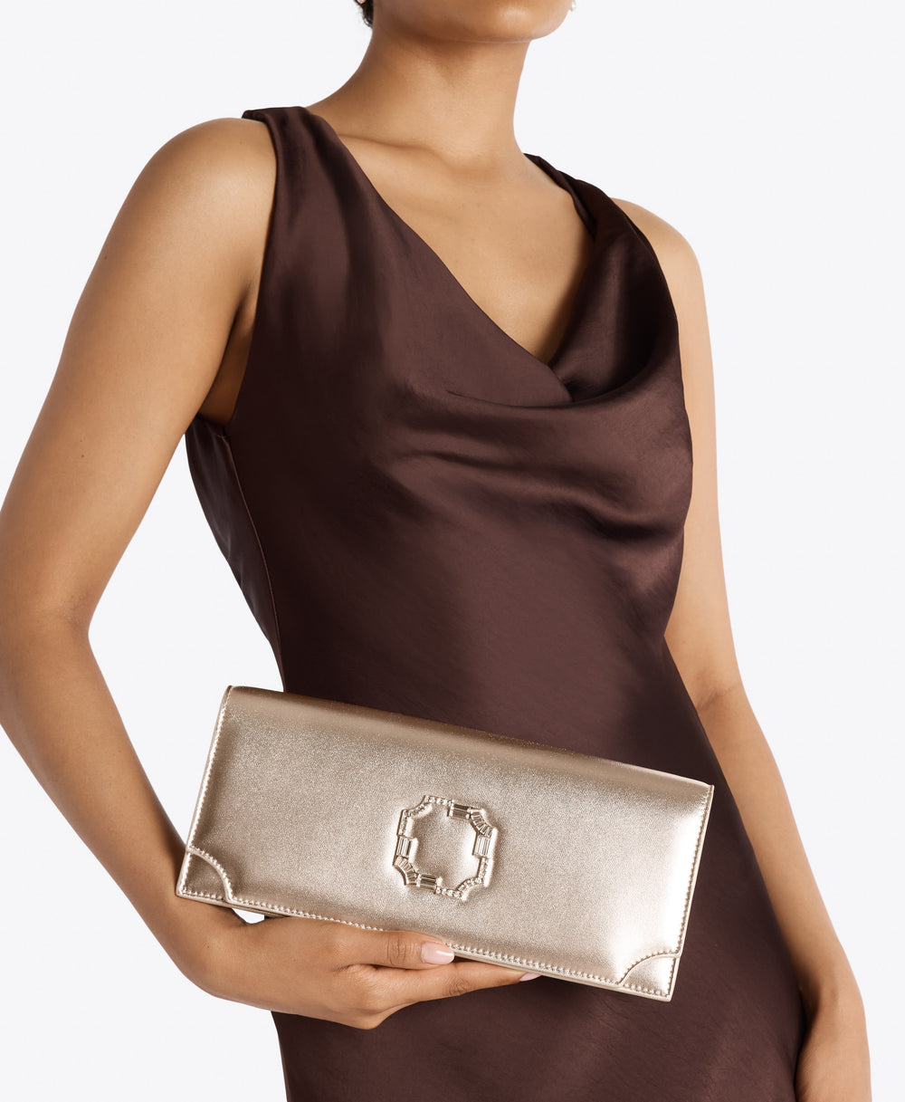 Vivien Metallic Leather Clutch Bag Malone Souliers