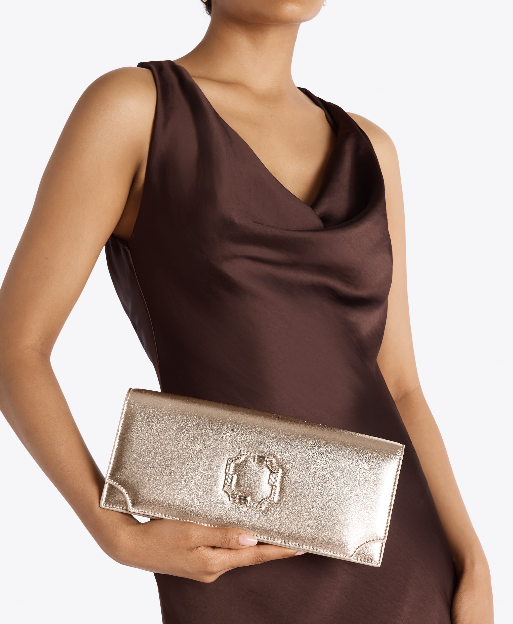 Vivien Metallic Leather Clutch Bag Malone Souliers