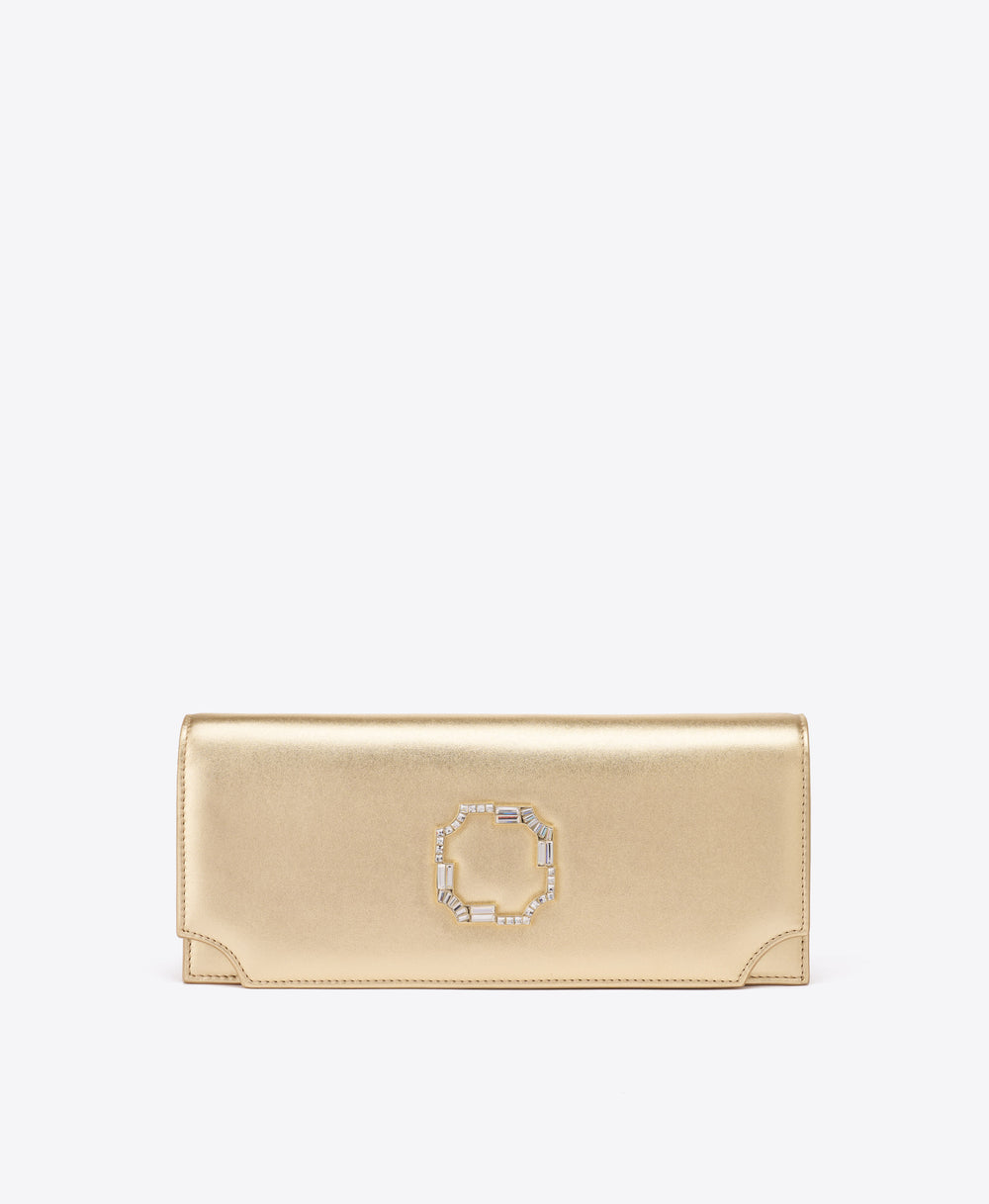 Vivien Gold Metallic Leather Clutch Bag Malone Souliers