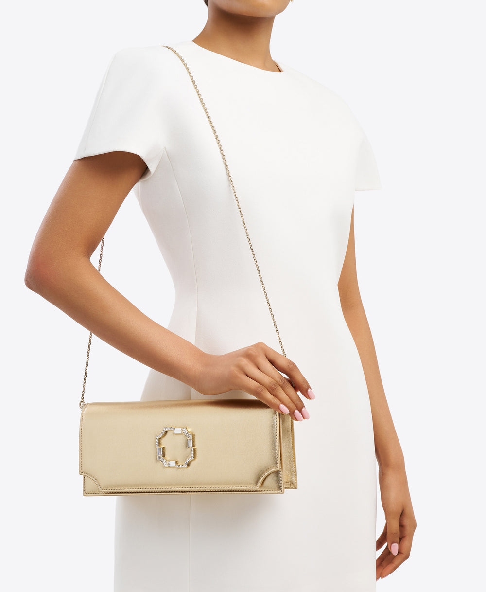 Vivien Gold Metallic Leather Clutch Bag Malone Souliers