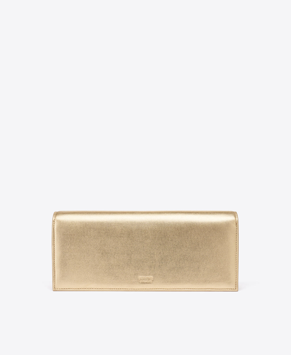 Vivien Gold Metallic Leather Clutch Bag Malone Souliers