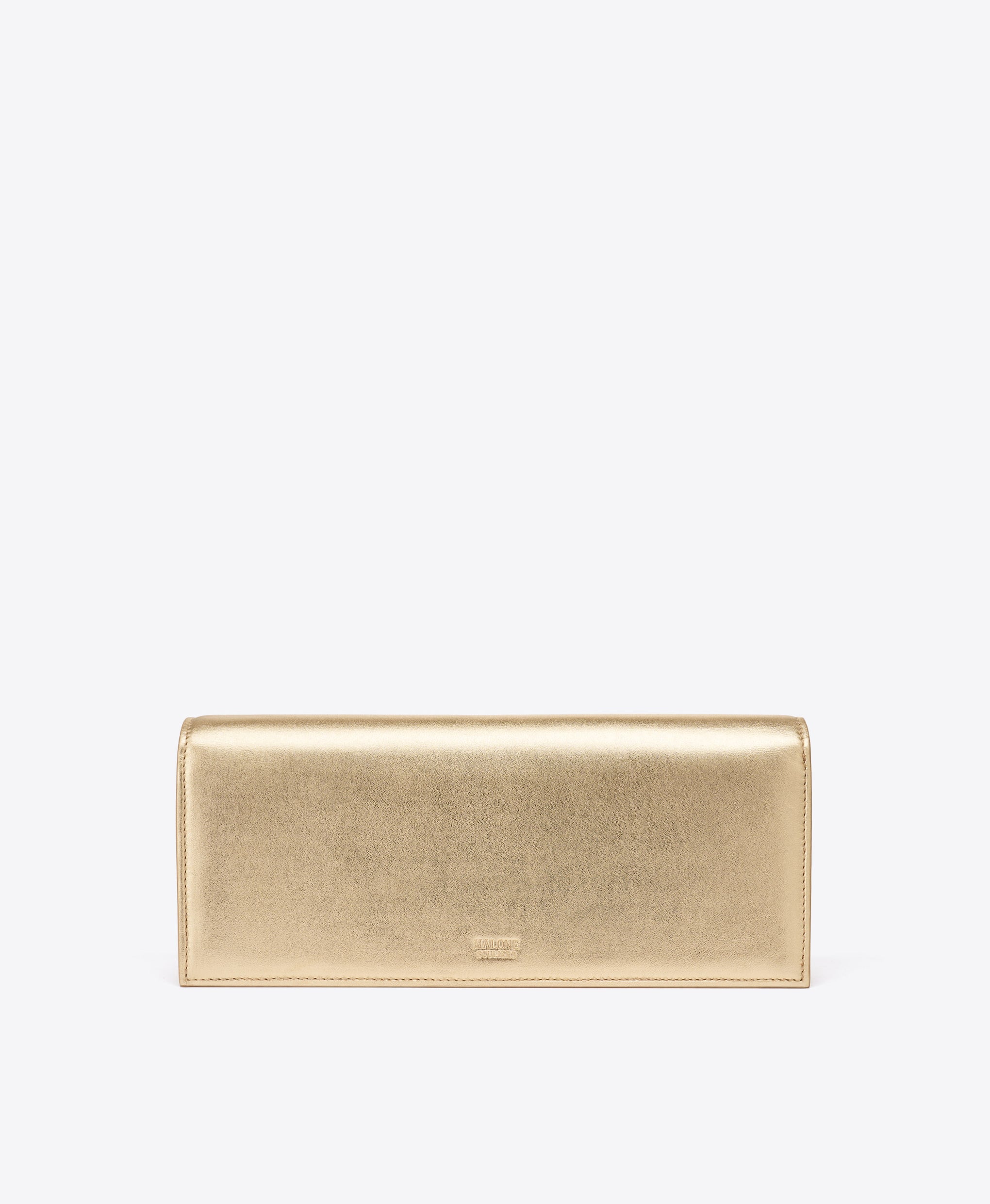 Vivien Gold Metallic Leather Clutch Bag Malone Souliers