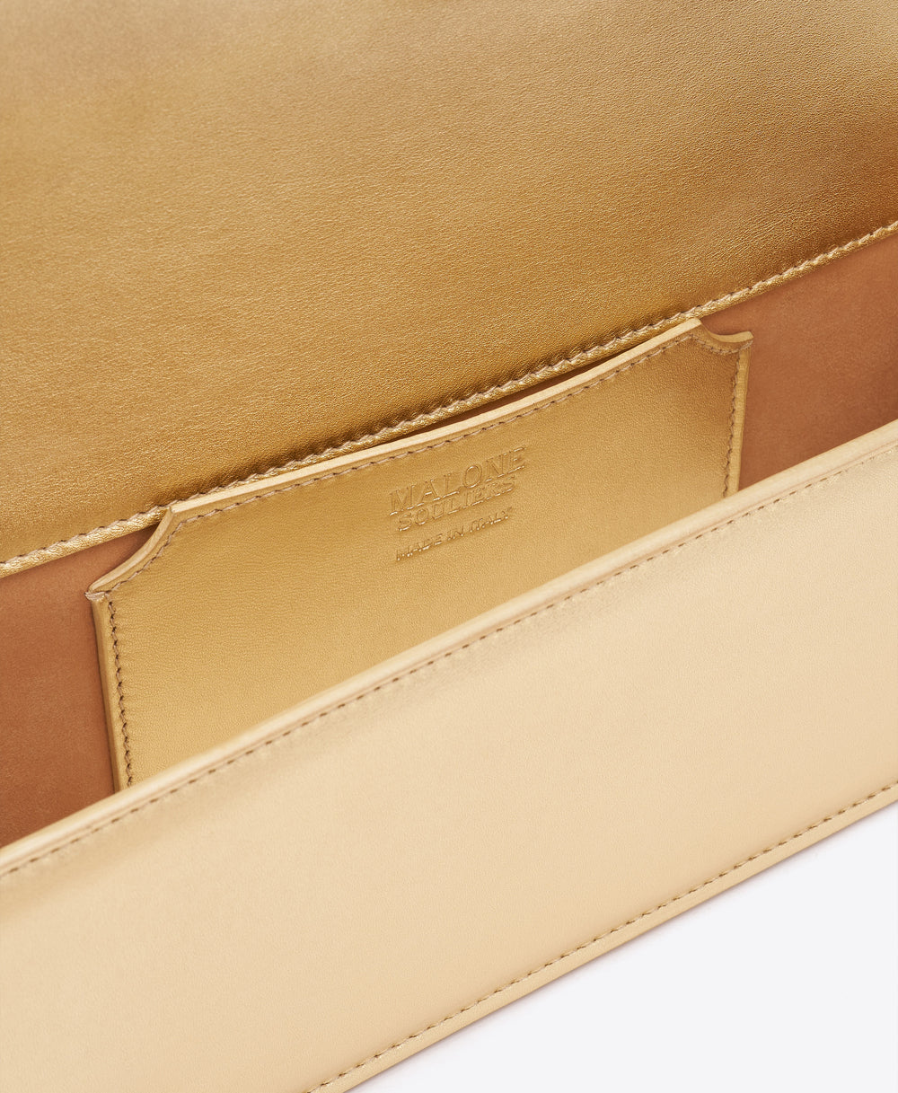 Vivien Gold Metallic Leather Clutch Bag Malone Souliers