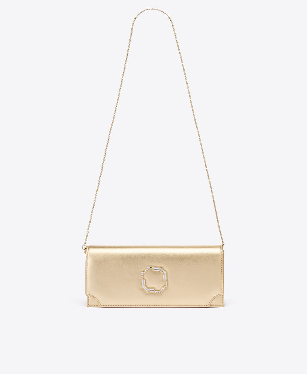 Vivien Gold Metallic Leather Clutch Bag Malone Souliers