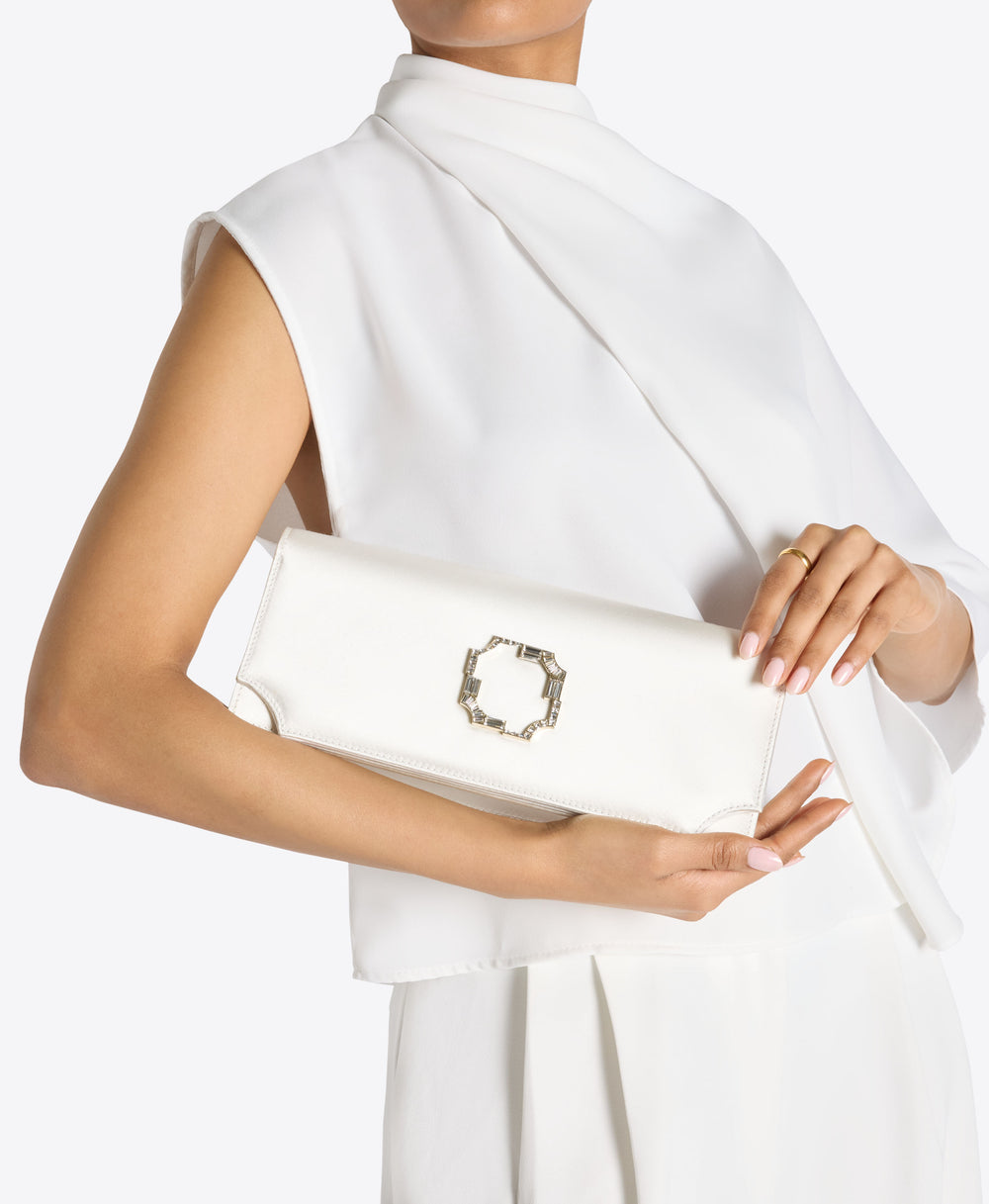 Malone Souliers White Satin Clutch Bag