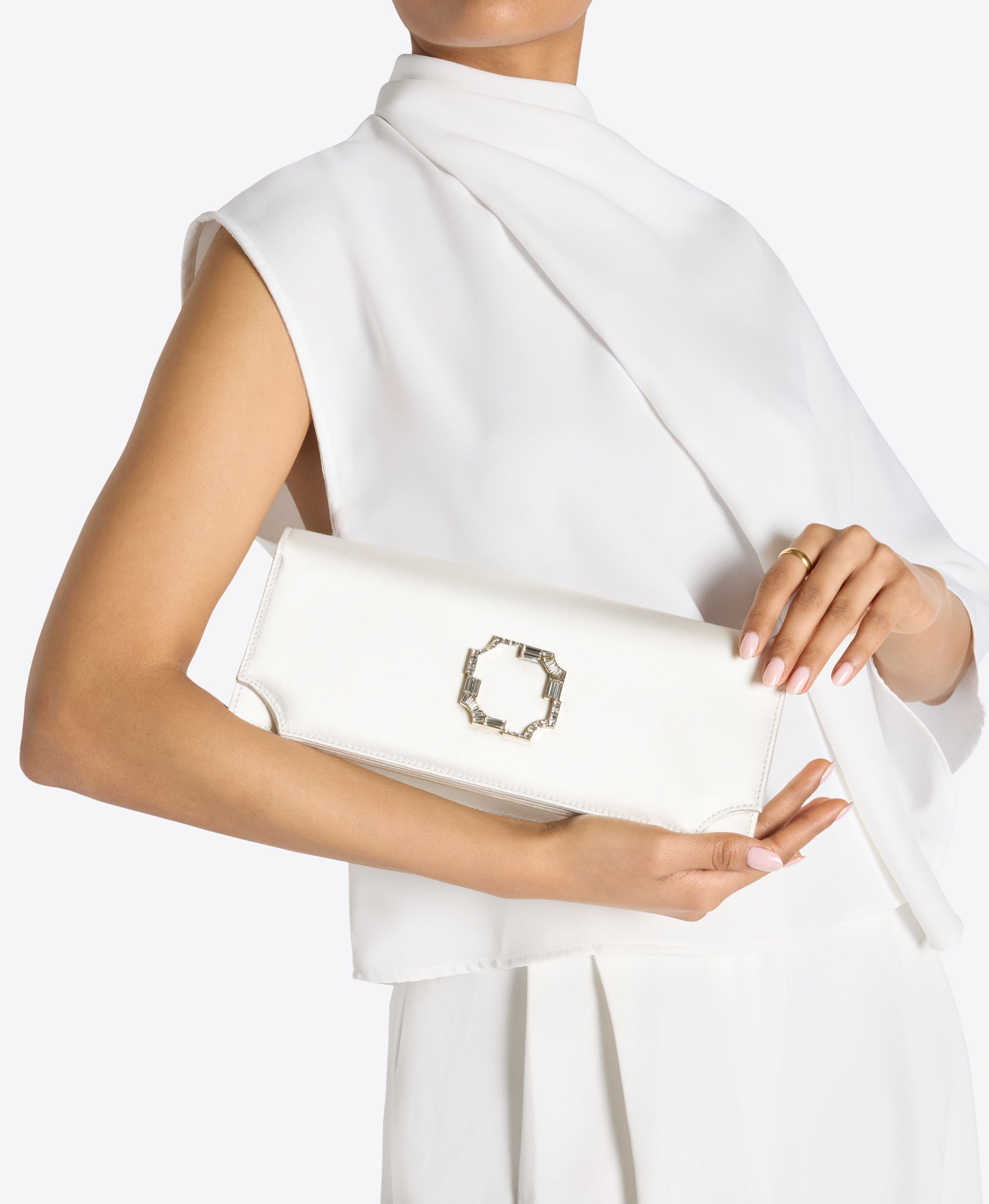 Malone Souliers White Satin Clutch Bag