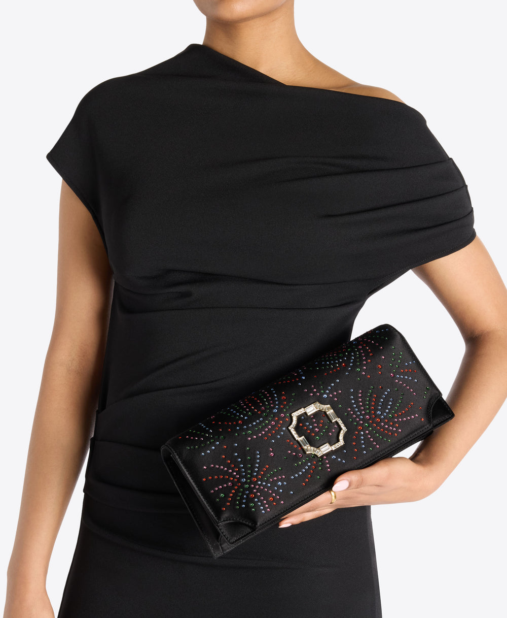 Vivien Black Satin Multicolour Crystal Clutch Bag Malone Souliers