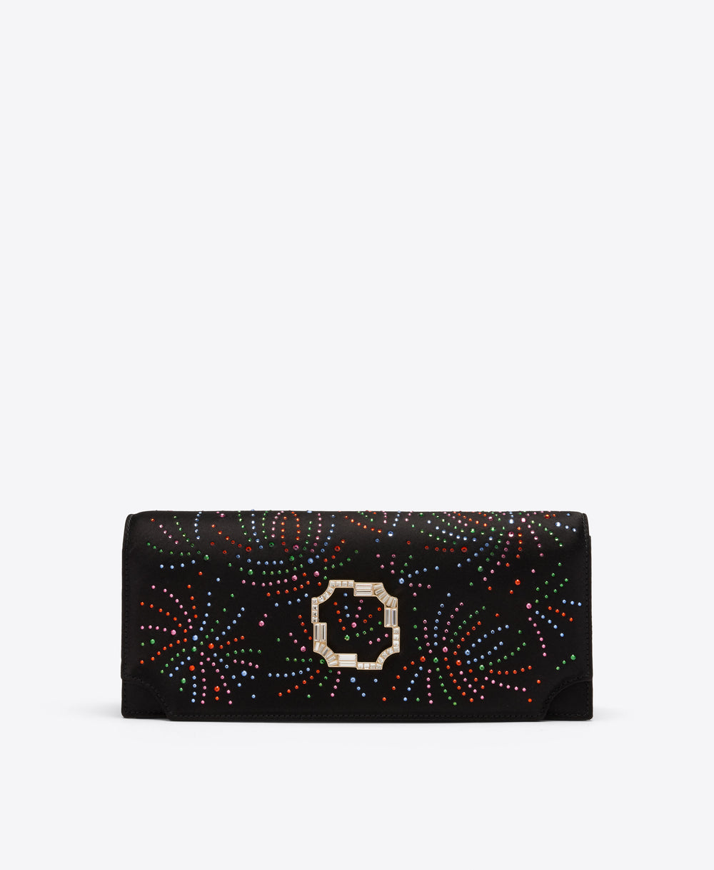 Vivien Black Satin Multicolour Crystal Clutch Bag Malone Souliers