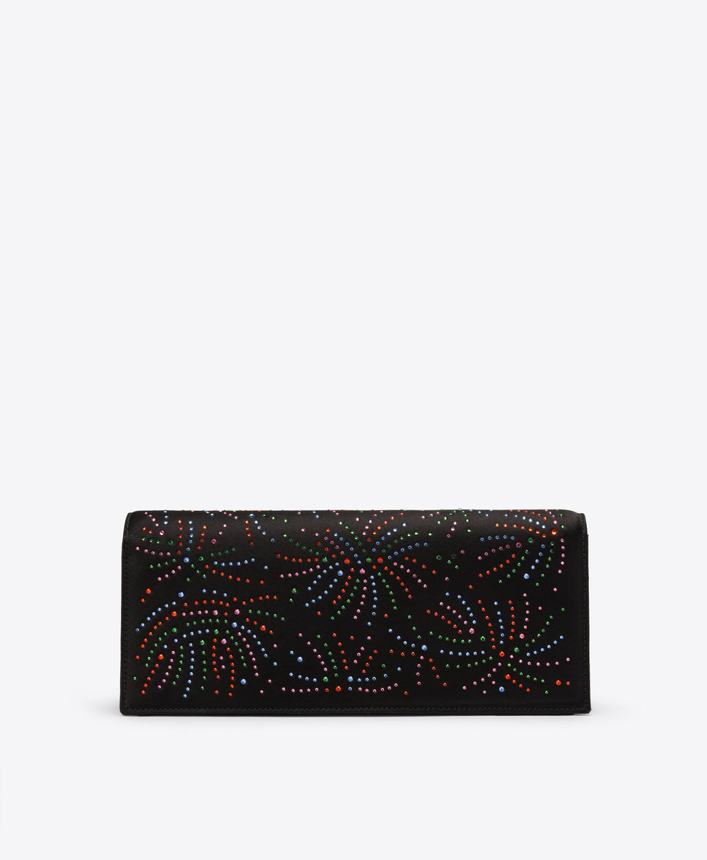 Vivien Black Satin Multicolour Crystal Clutch Bag Malone Souliers