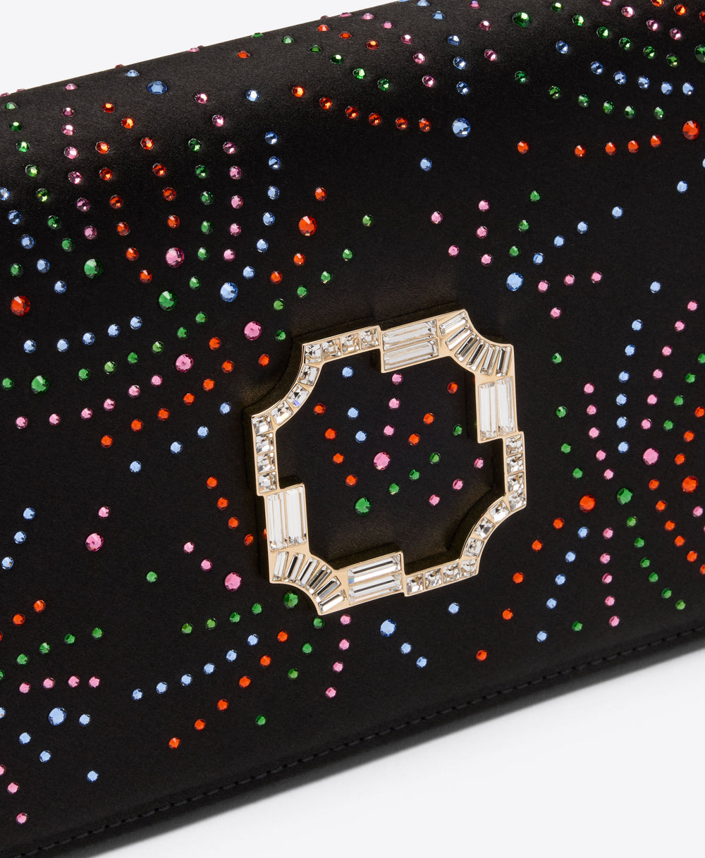 Vivien Black Satin Multicolour Crystal Clutch Bag Malone Souliers