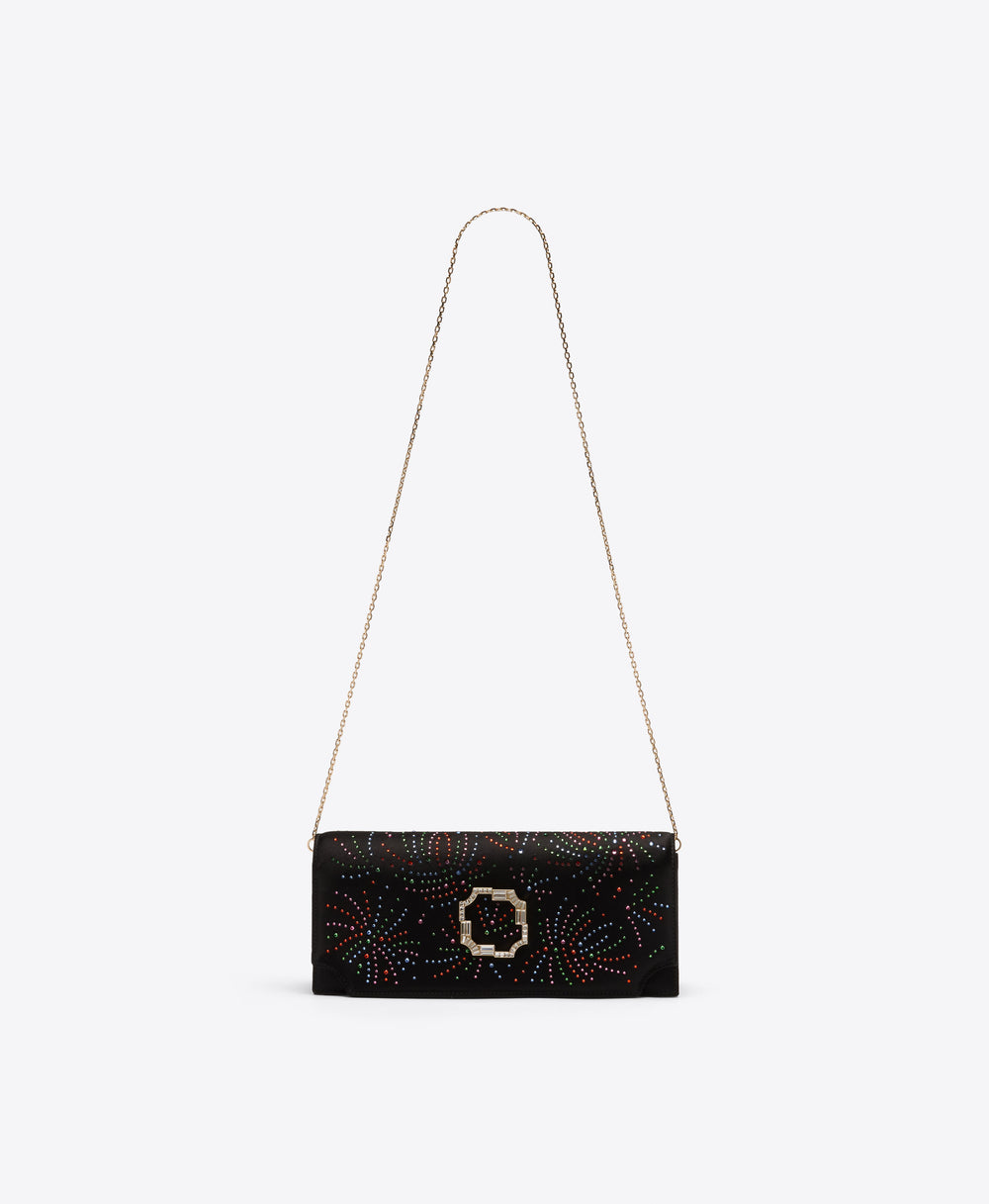 Vivien Black Satin Multicolour Crystal Clutch Bag Malone Souliers