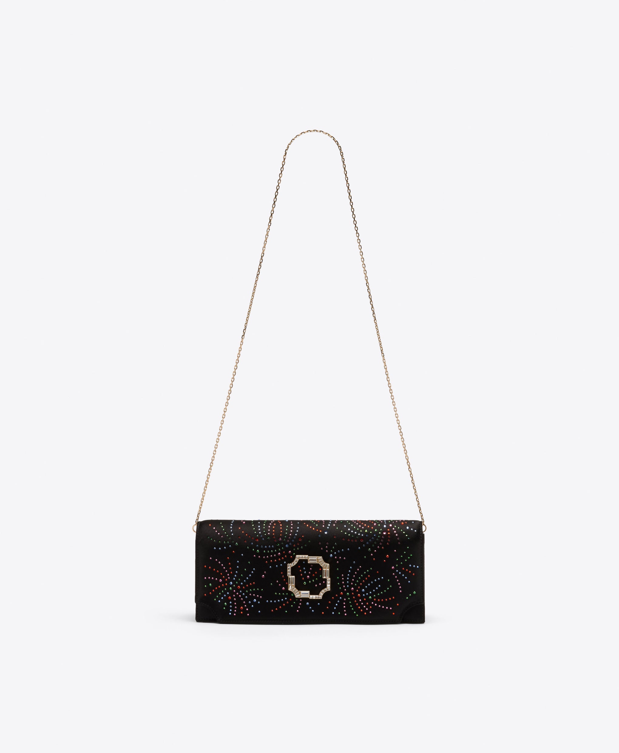 Vivien Black Satin Multicolour Crystal Clutch Bag Malone Souliers
