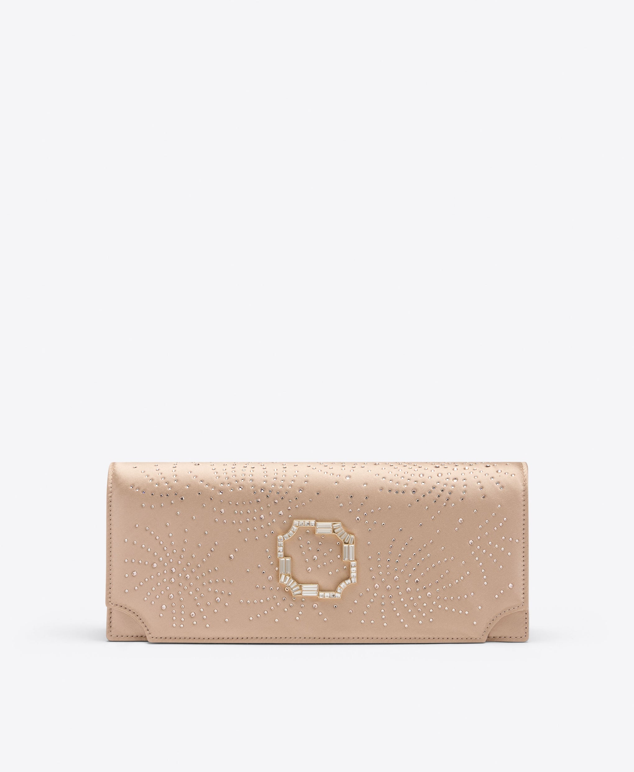 Vivien Champagne Satin Crystal-Embellished Clutch Bag Malone Souliers