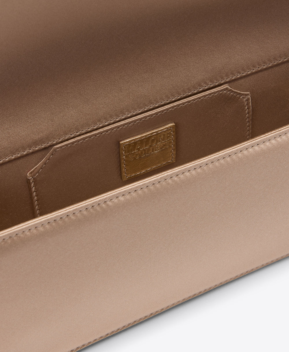 Vivien Champagne Satin Crystal-Embellished Clutch Bag Malone Souliers