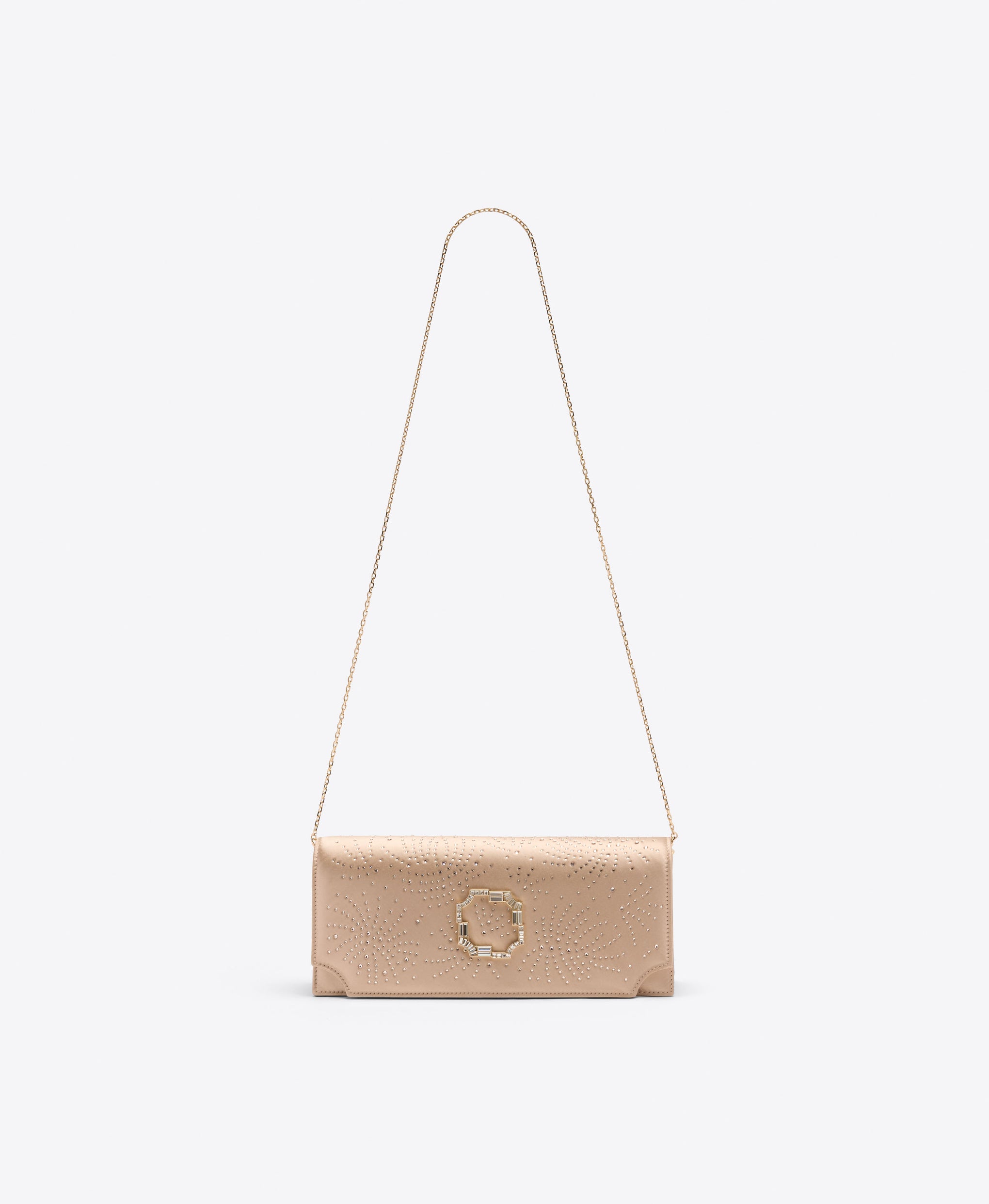 Vivien Champagne Satin Crystal-Embellished Clutch Bag Malone Souliers
