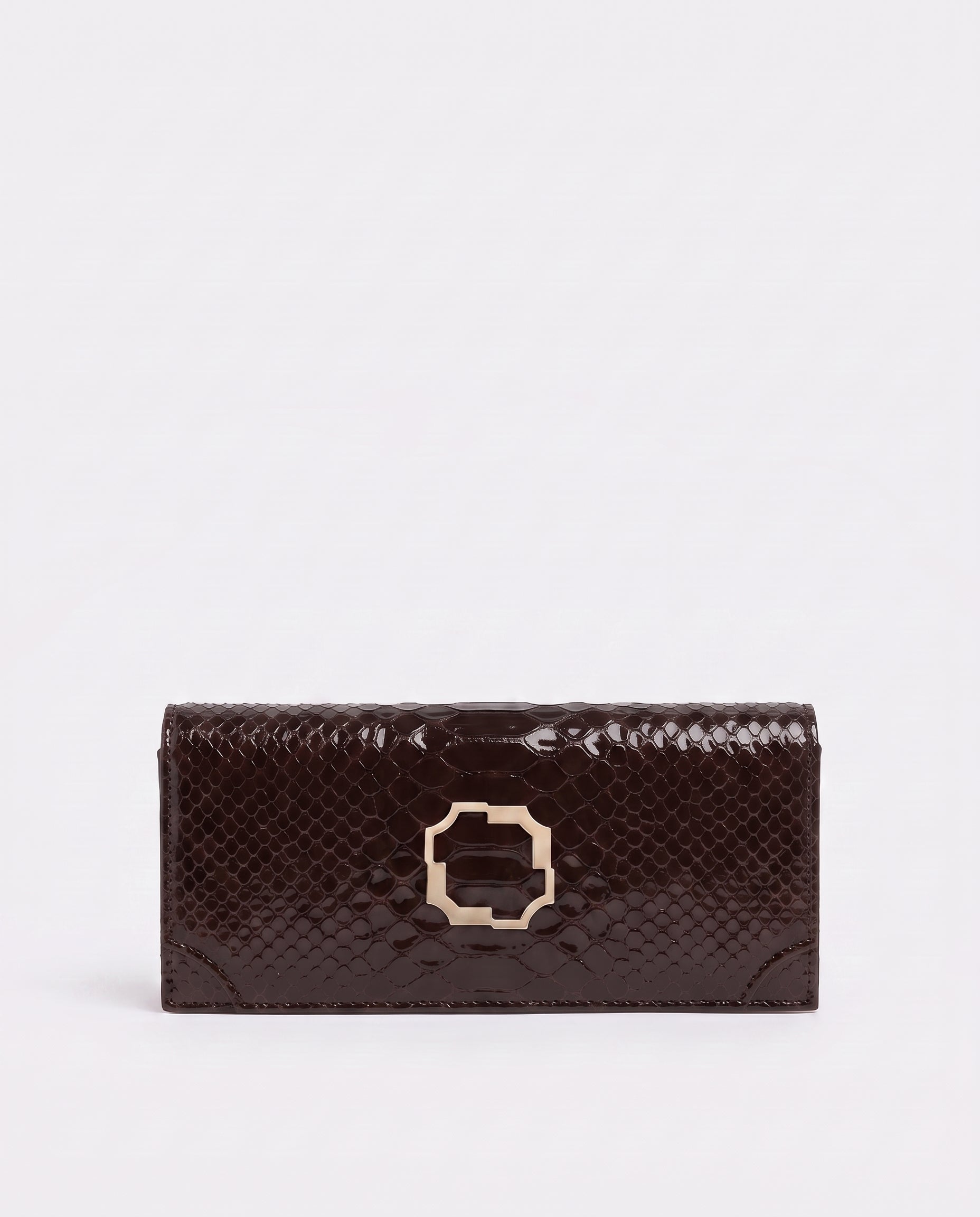 Vivien Dark Brown Embossed Leaher Clutch Bag
