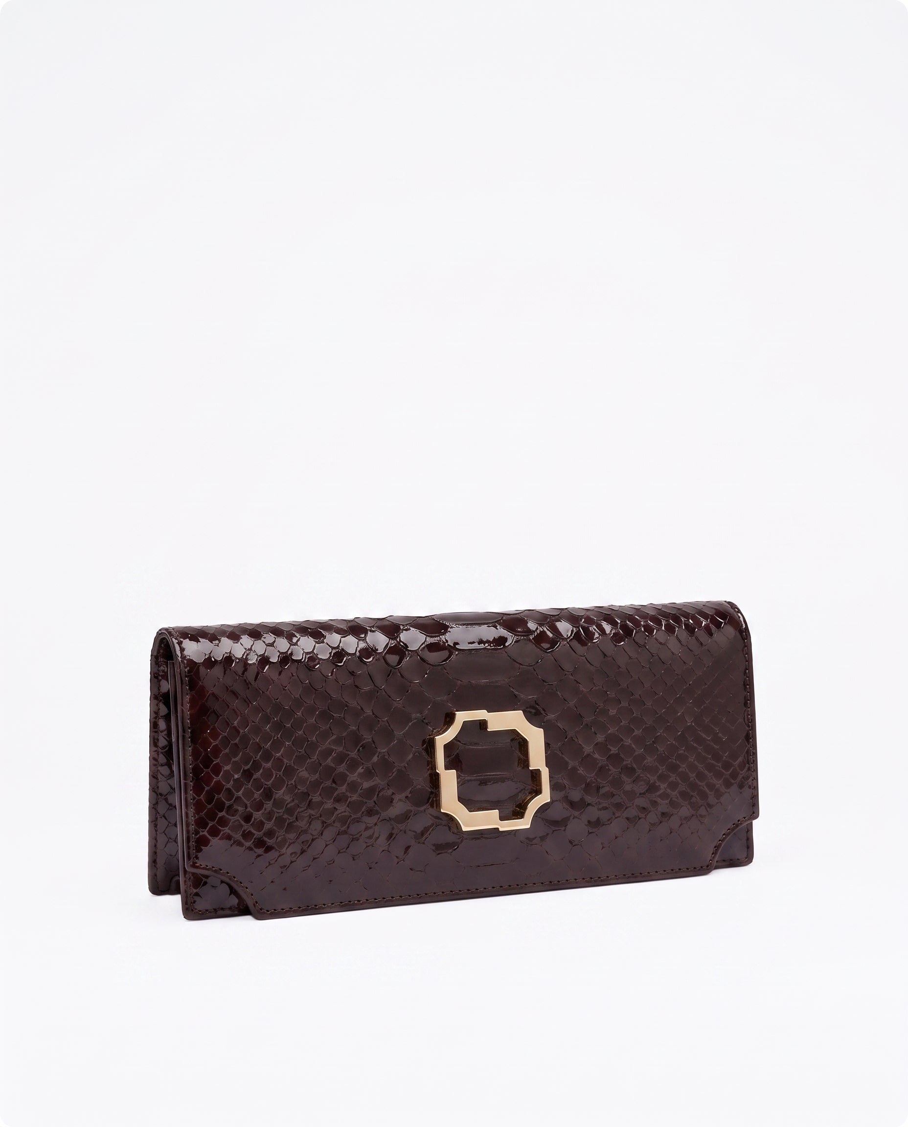 Vivien Dark Brown Embossed Leaher Clutch Bag