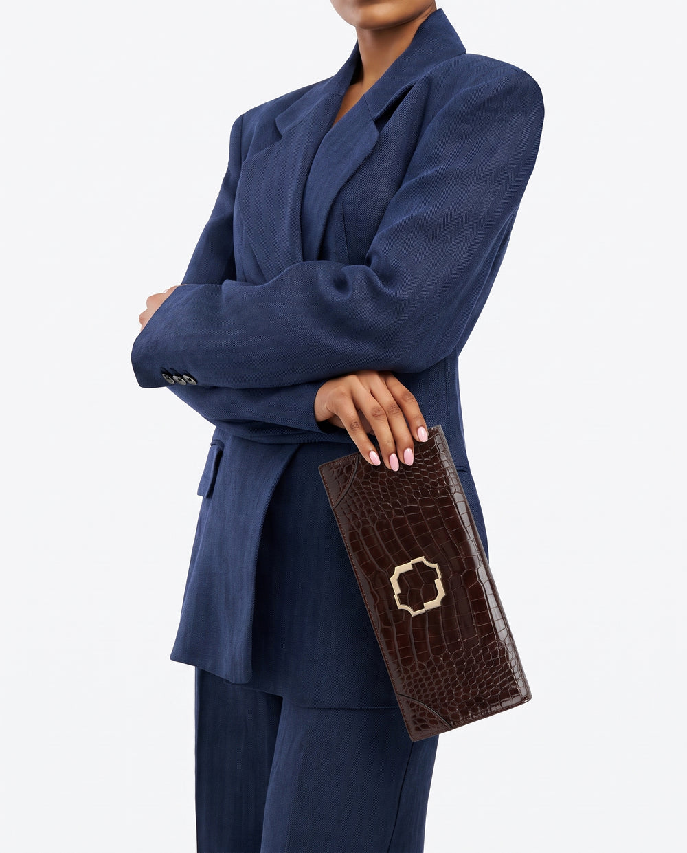Vivien Dark Brown Embossed Leaher Clutch Bag