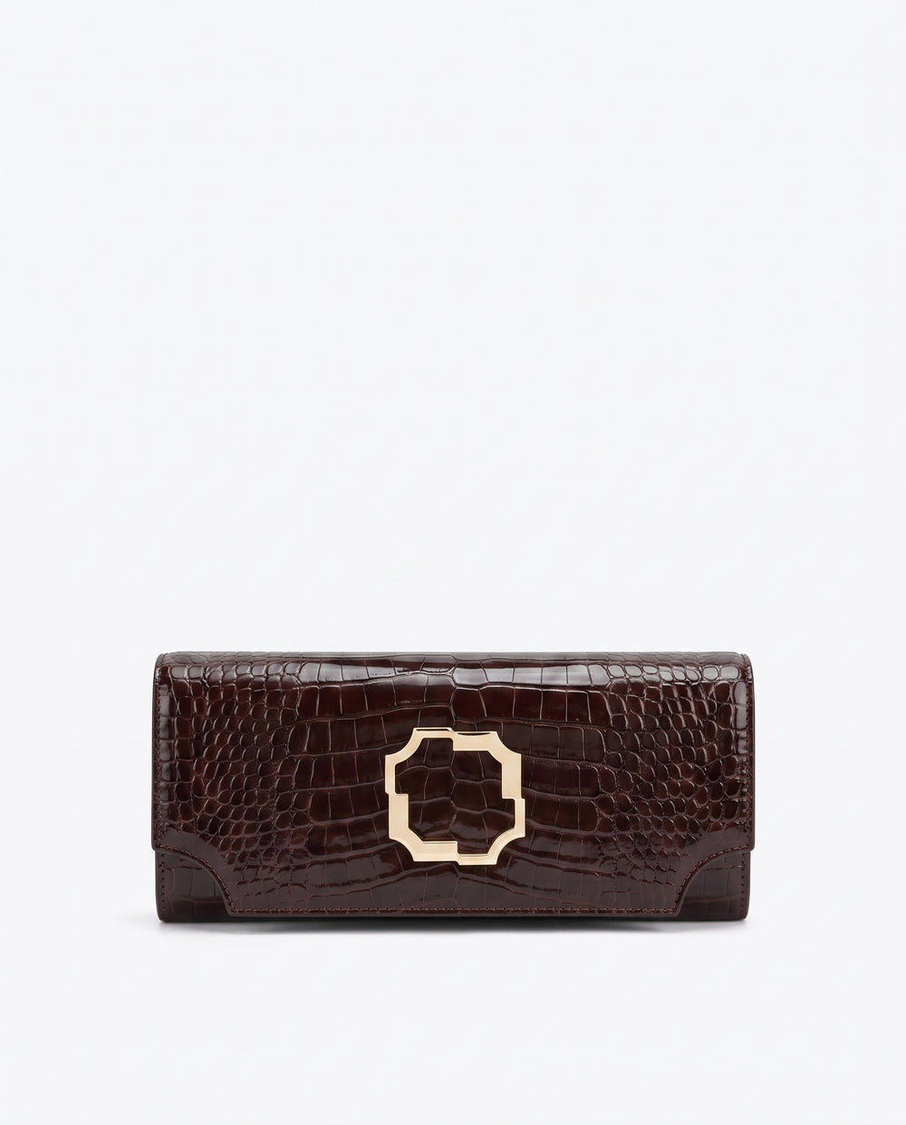 Vivien Dark Brown Embossed Leaher Clutch Bag