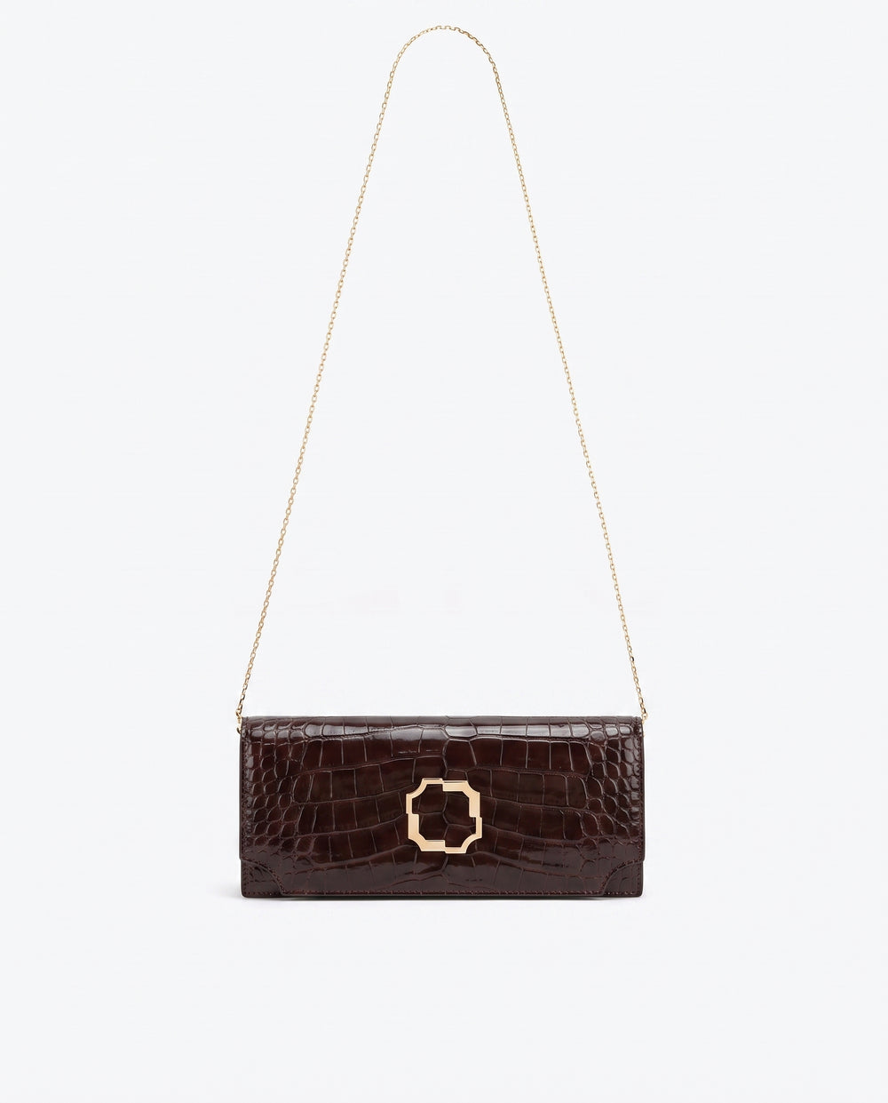 Vivien Dark Brown Embossed Leaher Clutch Bag