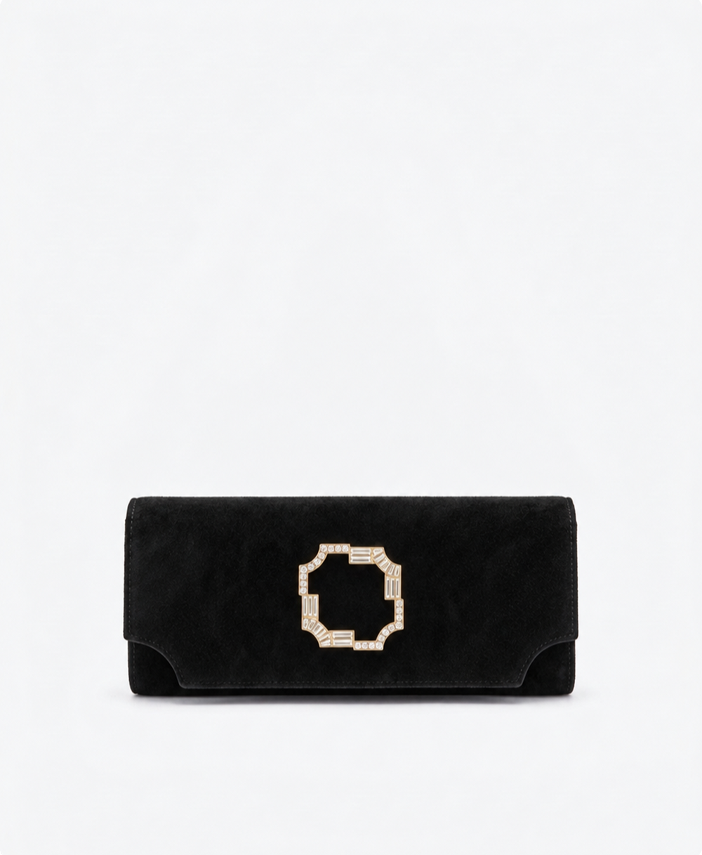 Vivien Black Suede Wallet on Chain Malone Souliers