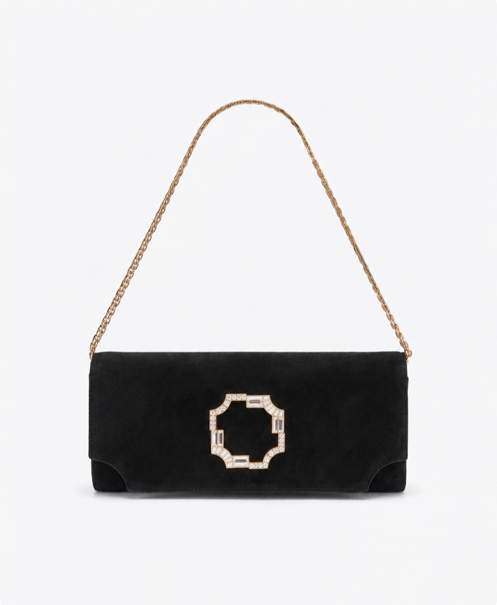 Vivien Black Suede Wallet on Chain Malone Souliers
