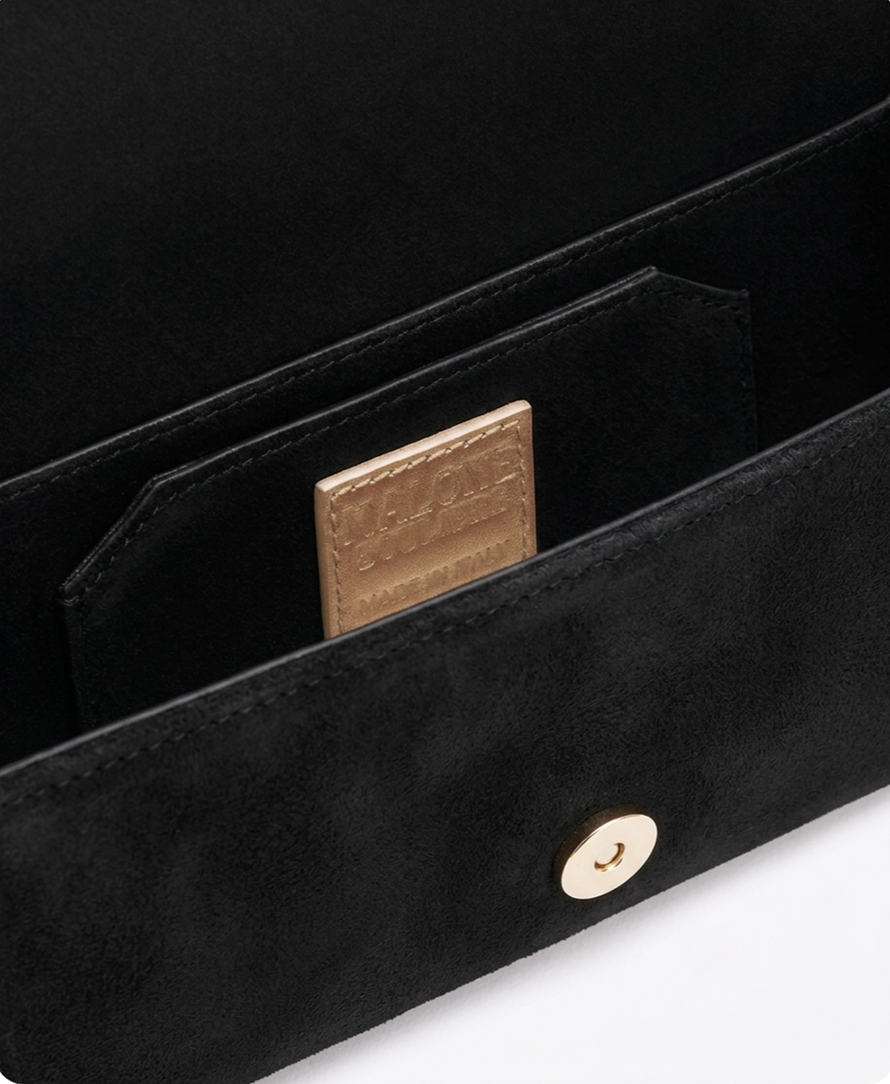 Vivien Black Suede Wallet on Chain Malone Souliers