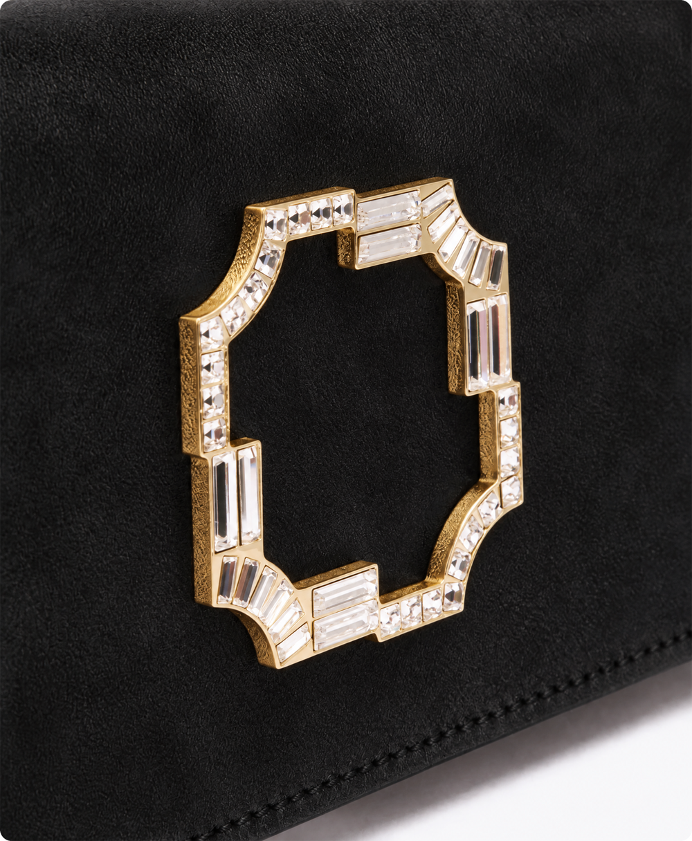 Vivien Black Suede Wallet on Chain Malone Souliers