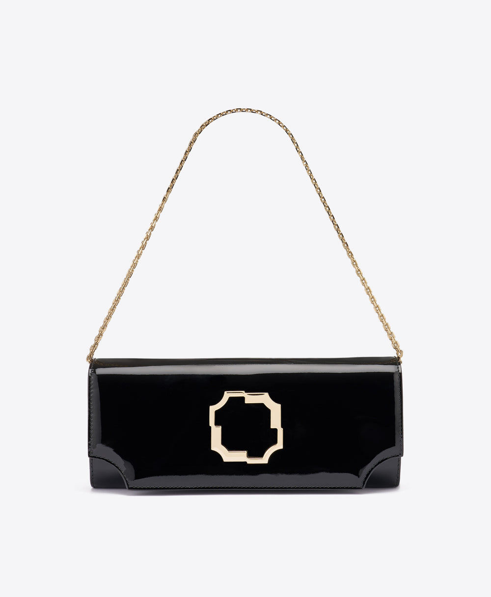Vivien Black Patent Leather Wallet on Chain Malone Souliers
