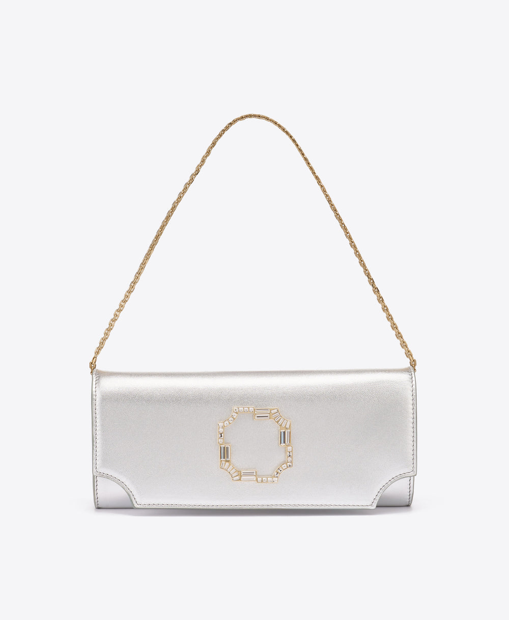 Vivien Silver Leather Wallet on Chain Malone Souliers