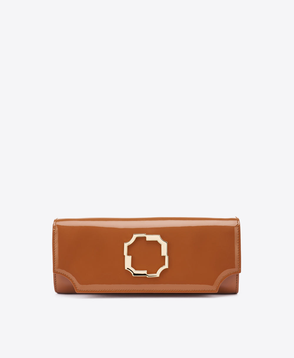 Vivien Brown Patent Leather Wallet on Chain Malone Souliers