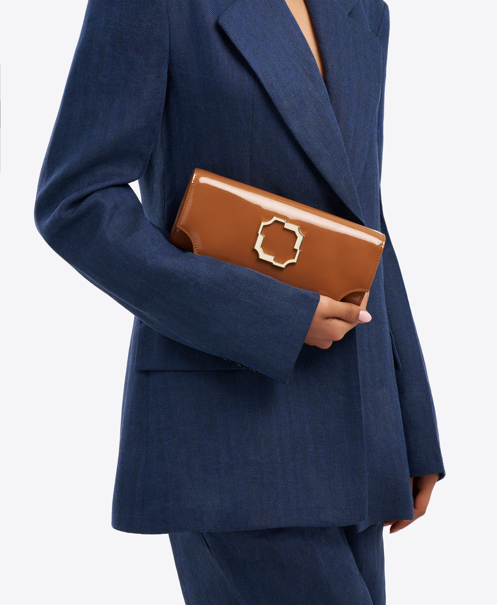 Vivien Brown Patent Leather Wallet on Chain Malone Souliers