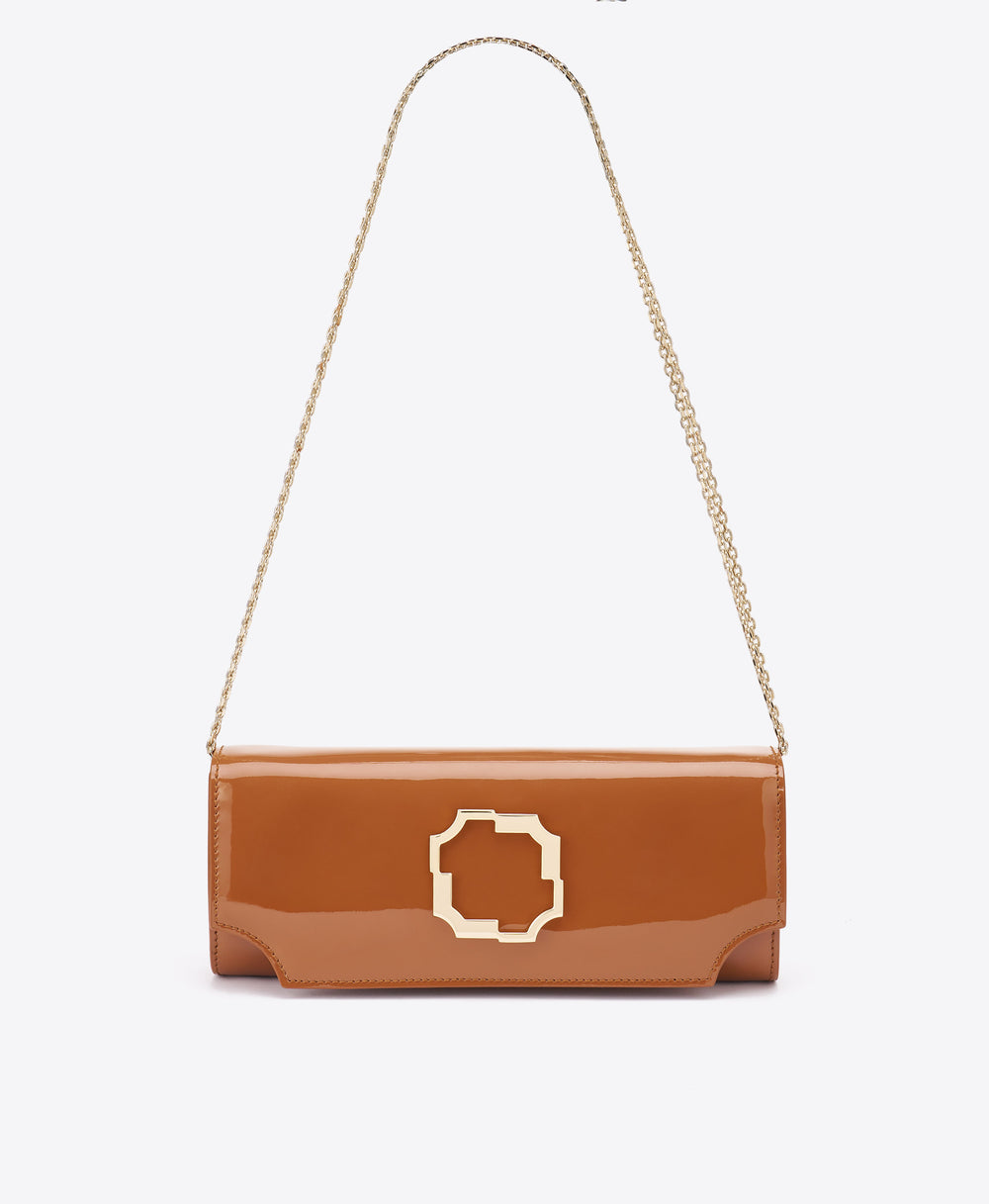 Vivien Brown Patent Leather Wallet on Chain Malone Souliers