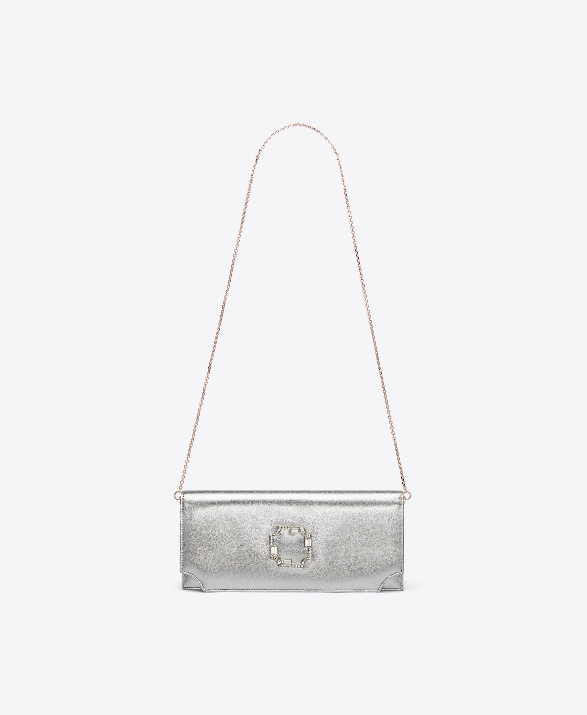 Vivien Silver Metallic Leather Clutch Bag Malone Souliers