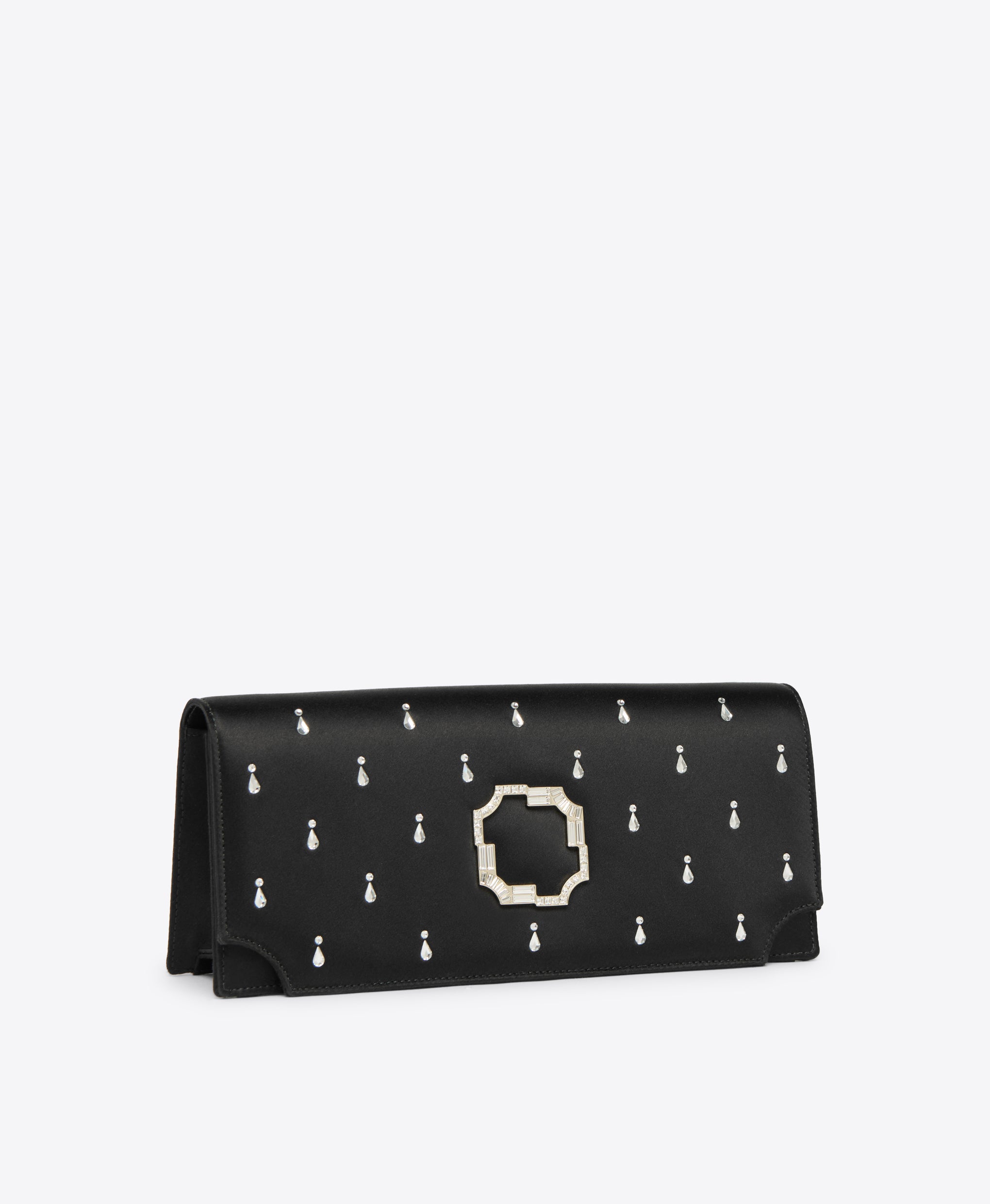 Black Satin Clutch Bag with Embellishments Malone Souliers