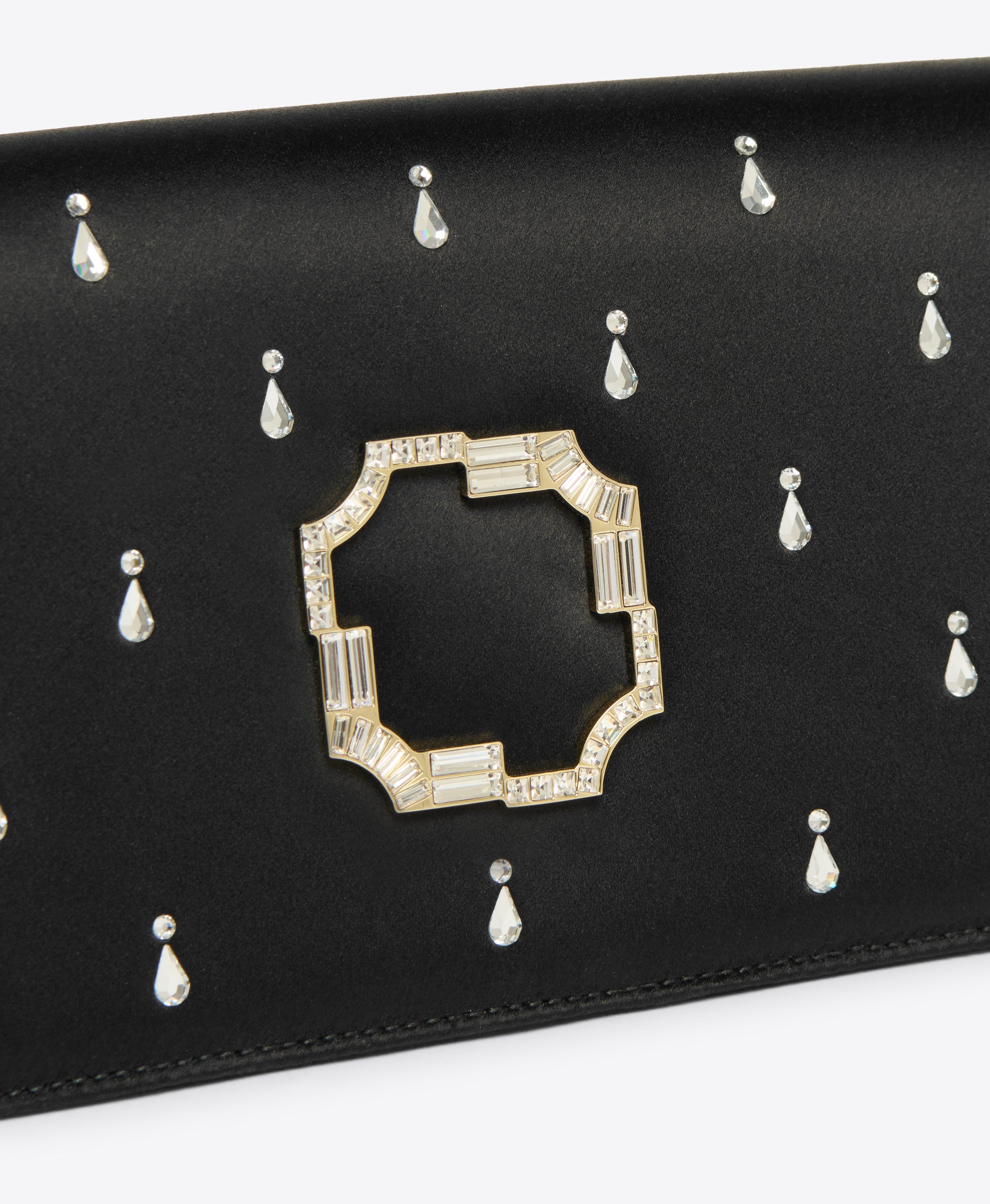 Black Satin Clutch Bag with Embellishments Malone Souliers