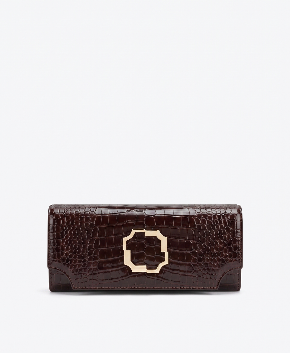 Vivien Dark Brown Embossed Leaher Clutch Bag