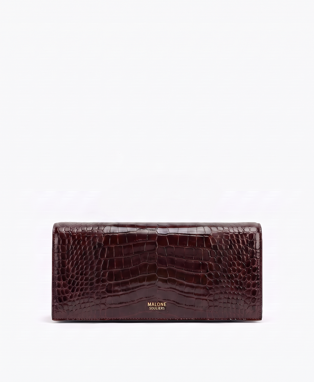 Vivien Dark Brown Embossed Leaher Clutch Bag