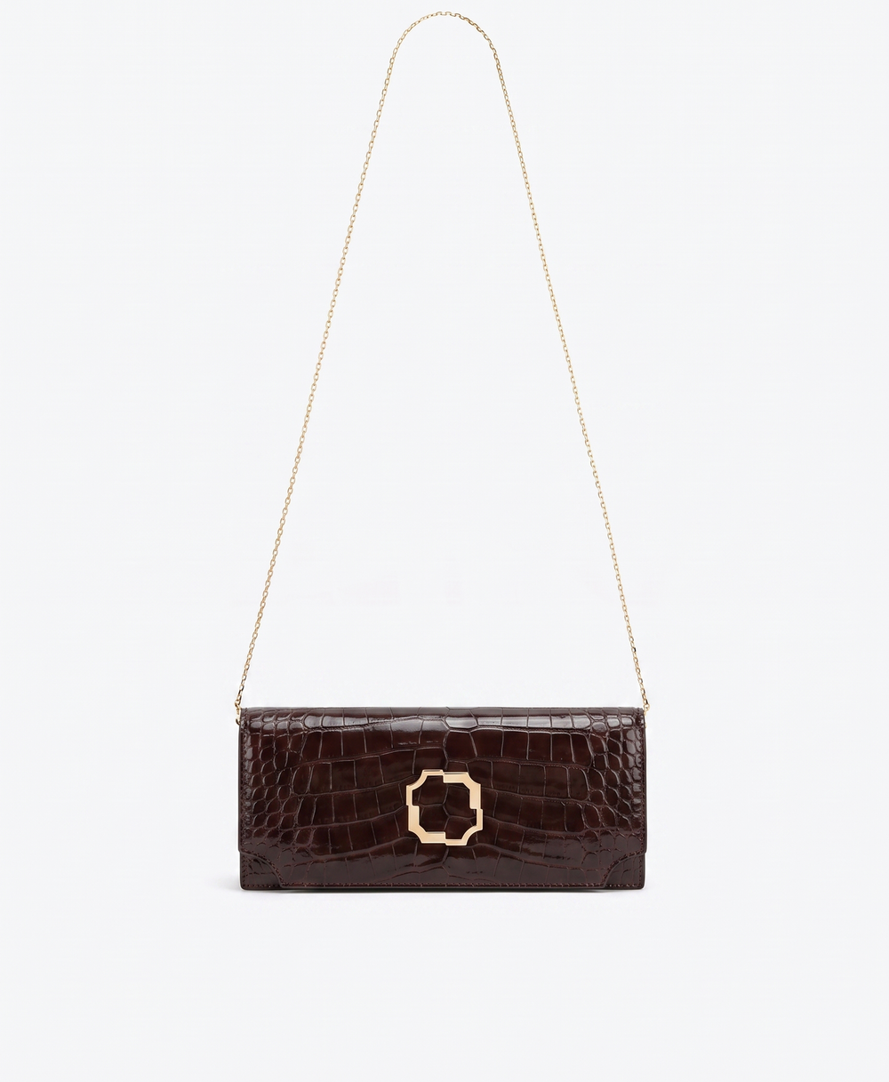 Vivien Dark Brown Embossed Leaher Clutch Bag