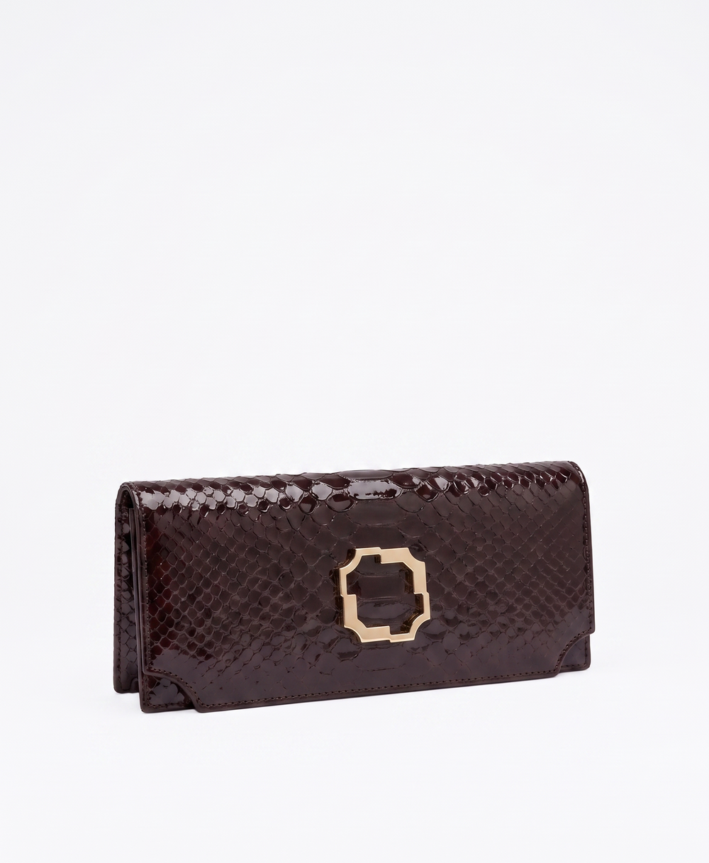 Vivien Dark Brown Embossed Leaher Clutch Bag