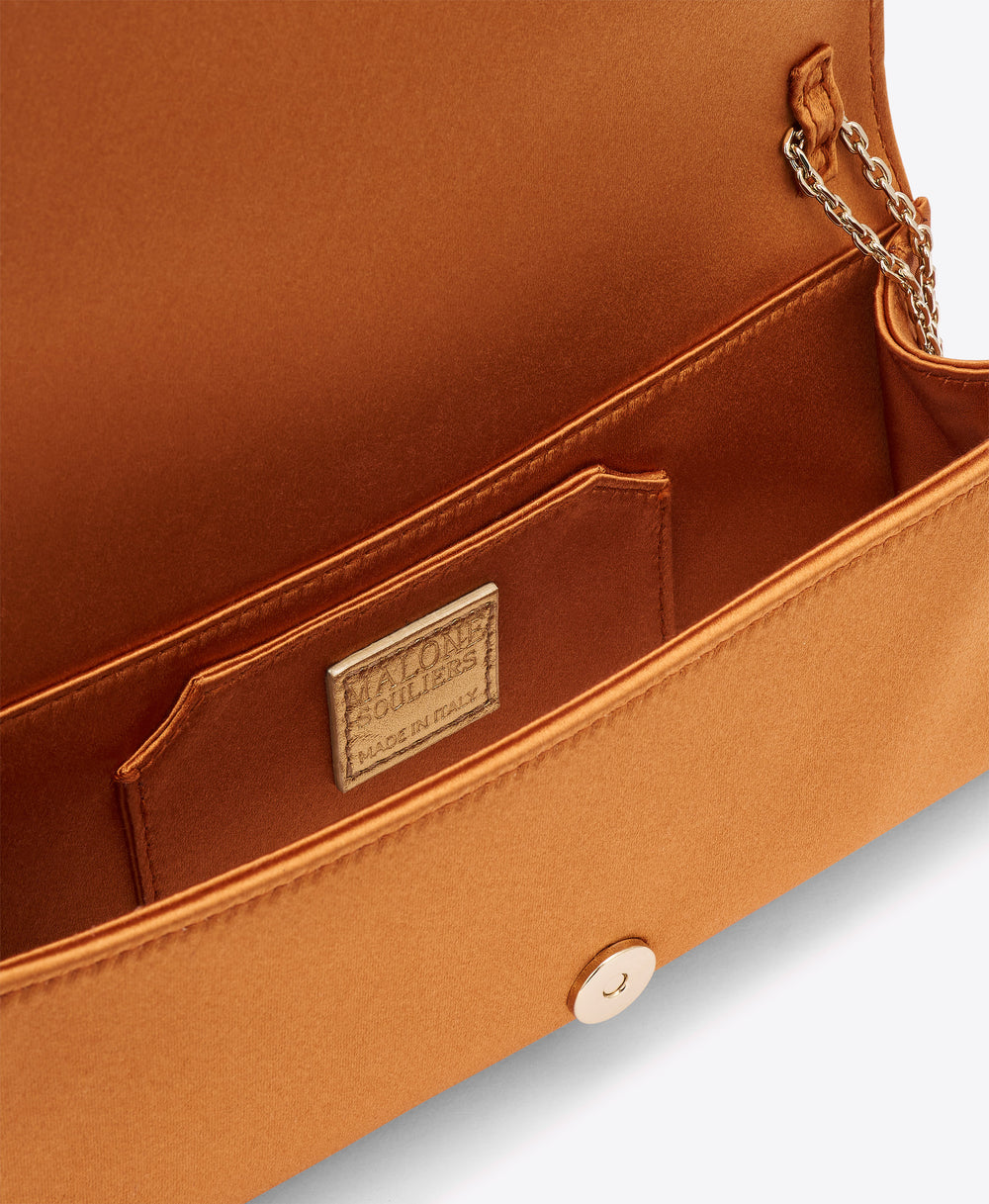 Vivien Bronze Satin Wallet on Chain Malone Souliers