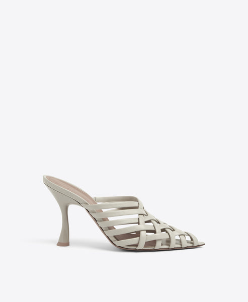 Whitney 90 Light Grey Leather Heeled Mules | Malone Souliers