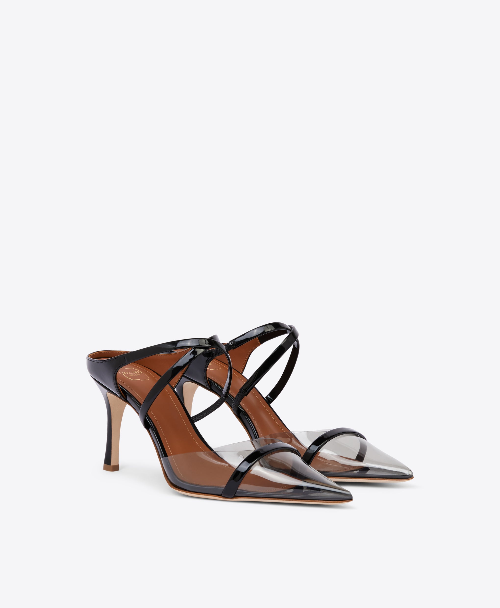 Malone Souliers Yoana 80 Black PVC Heeled Mules